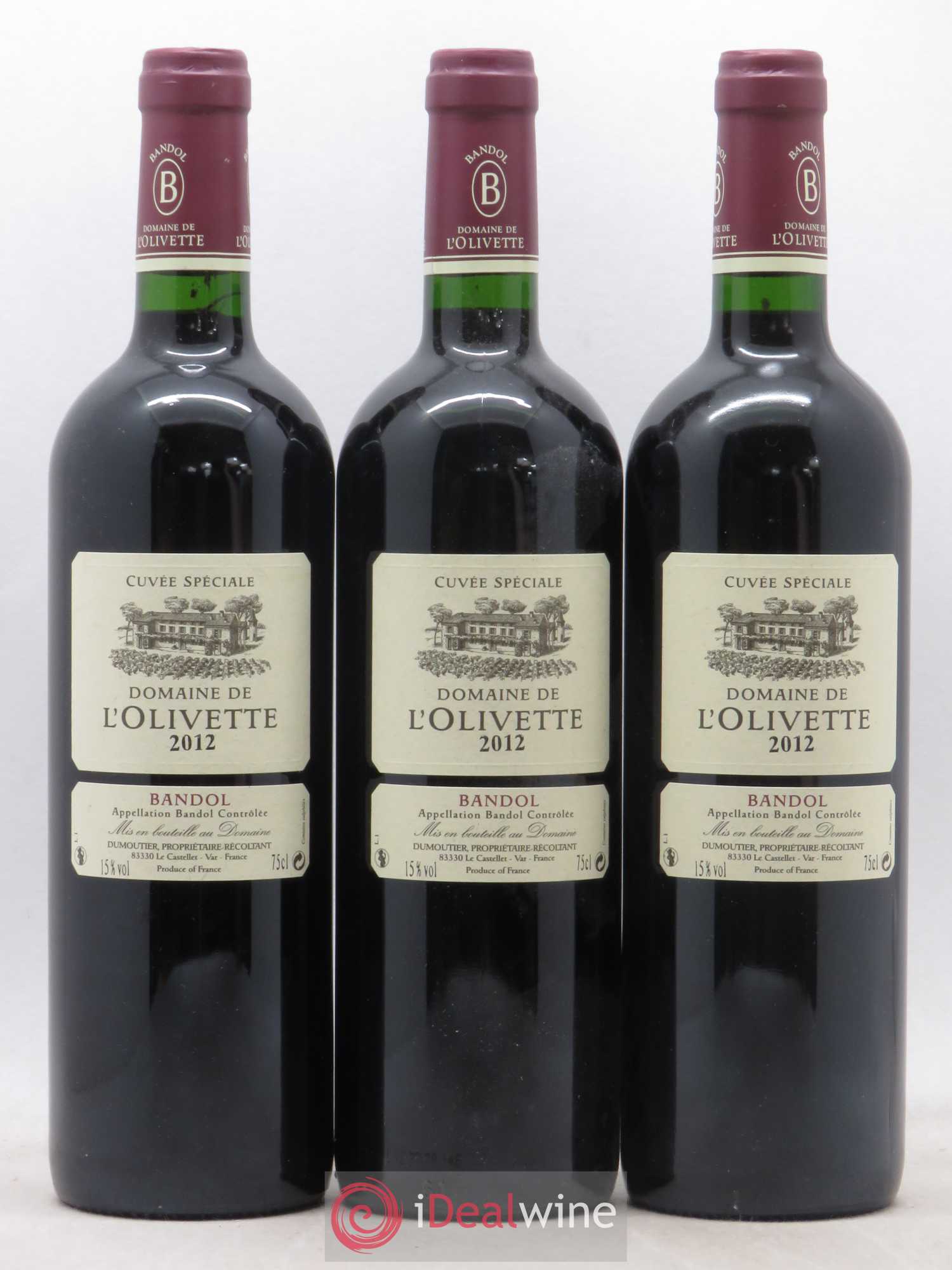 Bandol Cuvée Spéciale Domaine de l'Olivette (sans prix de réserve) 2012 - Posten von 3 Flaschen - 0