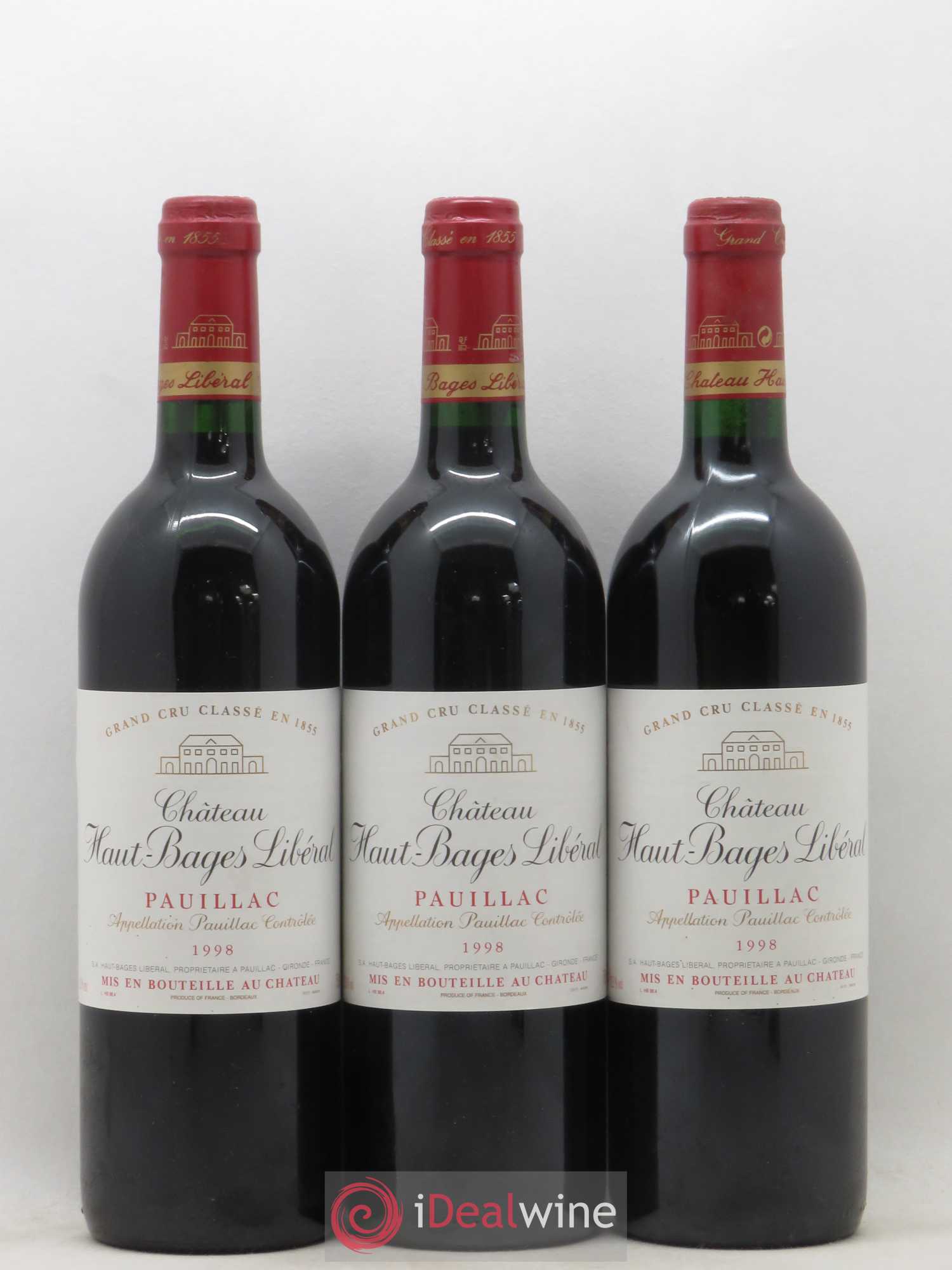 Château Haut Bages Libéral 5ème Grand Cru Classé 1998 - Lot de 3 bouteilles - 0