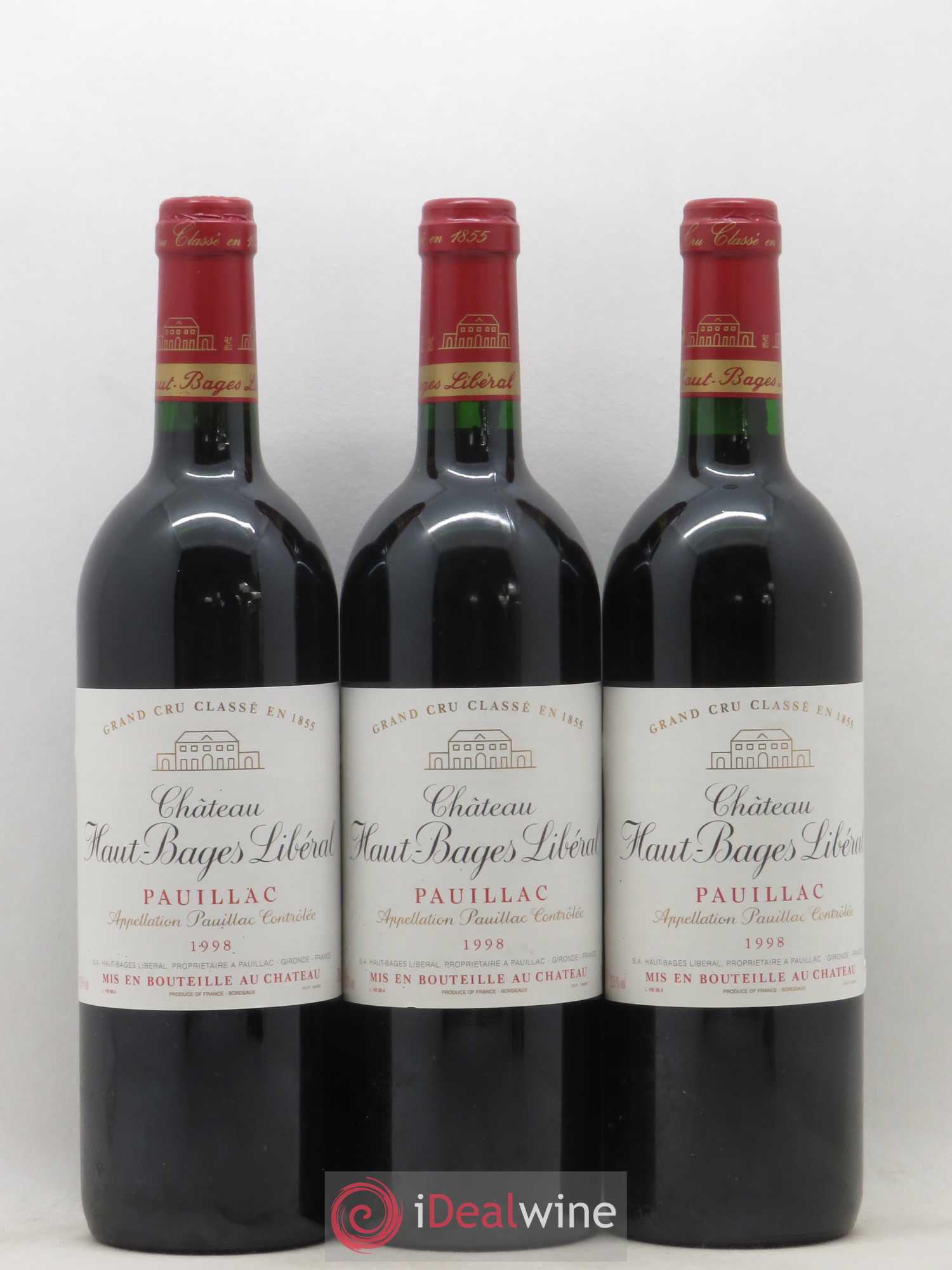 Château Haut Bages Libéral 5ème Grand Cru Classé 1998 - Lot de 3 bouteilles - 0