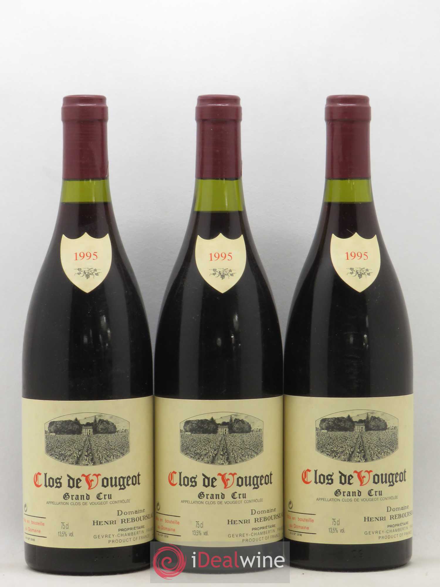 Clos de Vougeot Grand Cru Henri Rebourseau (Domaine) 1995 - Lot de 3 bouteilles - 0