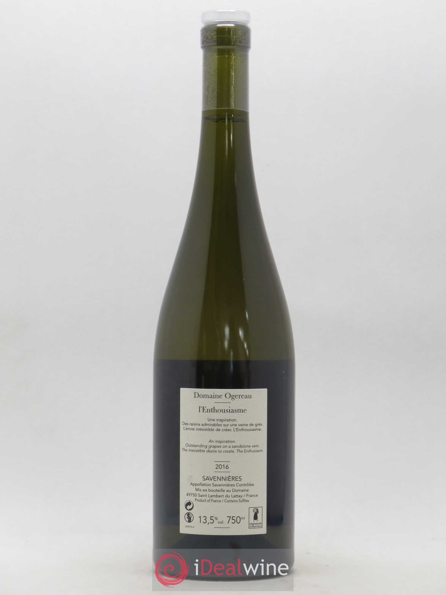 Savennières L'Enthousiasme Domaine Ogereau 2016 - Posten von 1 Flasche - 1