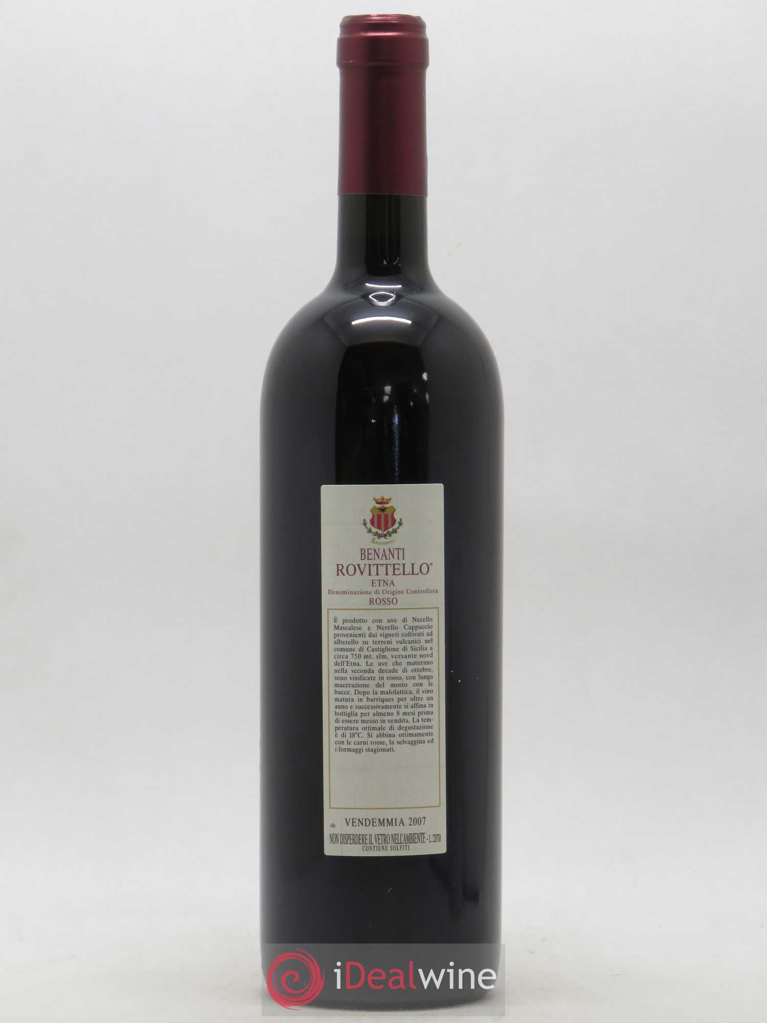 Italie Etna Rosso DOC Rovittello Benanti 2007 - Lot de 1 bouteille - 1
