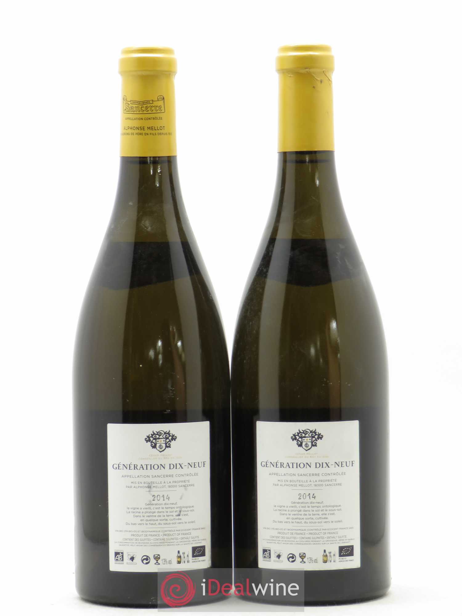 Sancerre Génération XIX Alphonse Mellot (sans prix de réserve) 2014 - Lot de 2 bouteilles - 1