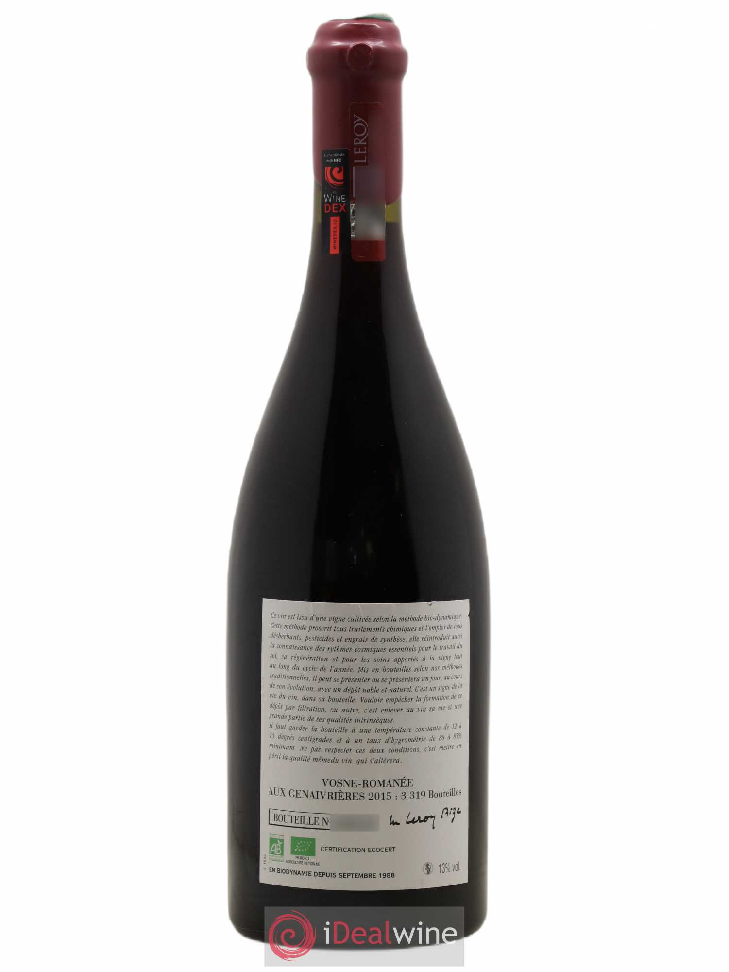 Vosne-Romanée Les Genaivrières Leroy (Domaine) 2015 - Lot de 1 bouteille - 1