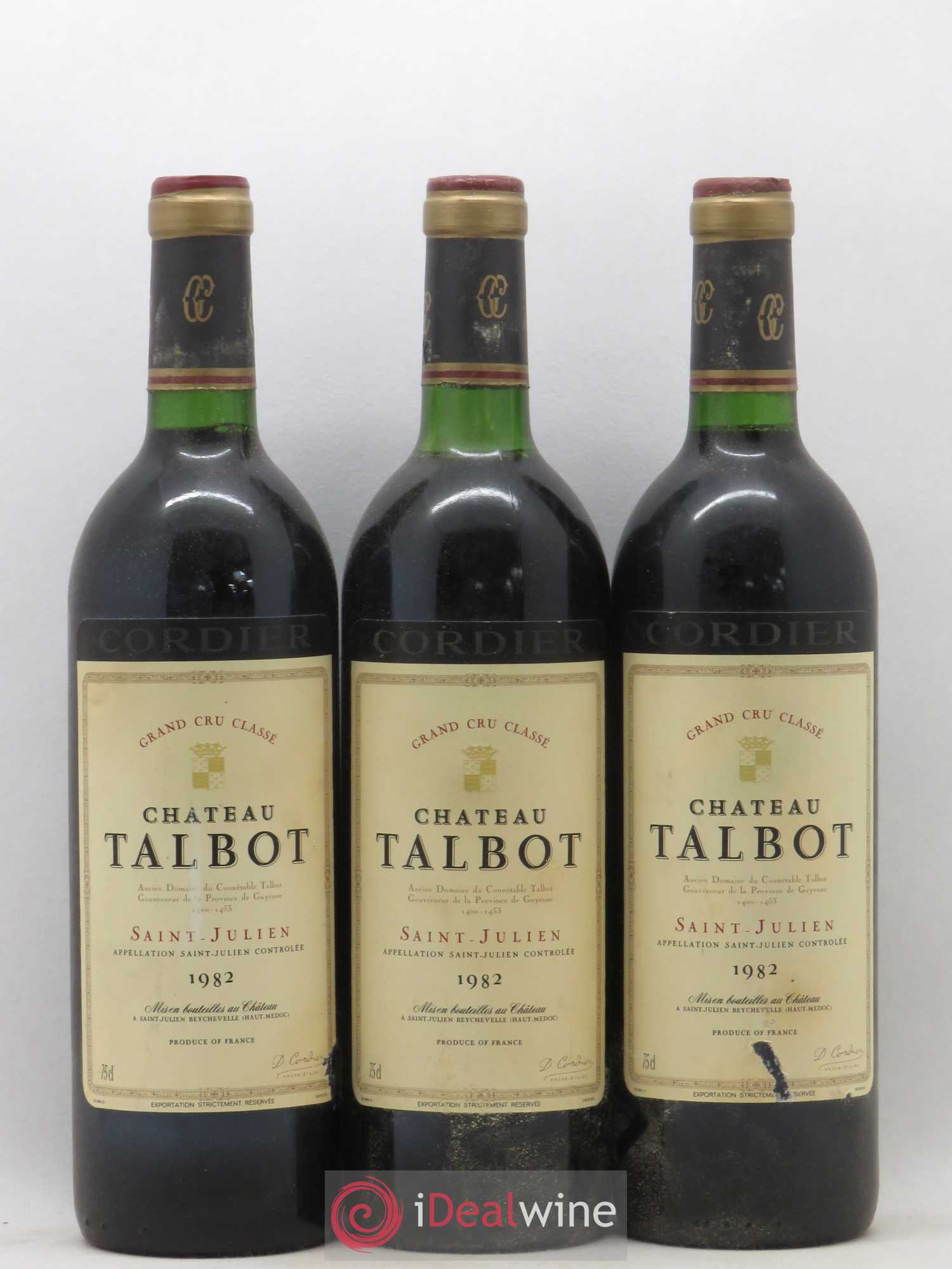 Château Talbot 4ème Grand Cru Classé 1982 - Lot de 3 bouteilles - 0