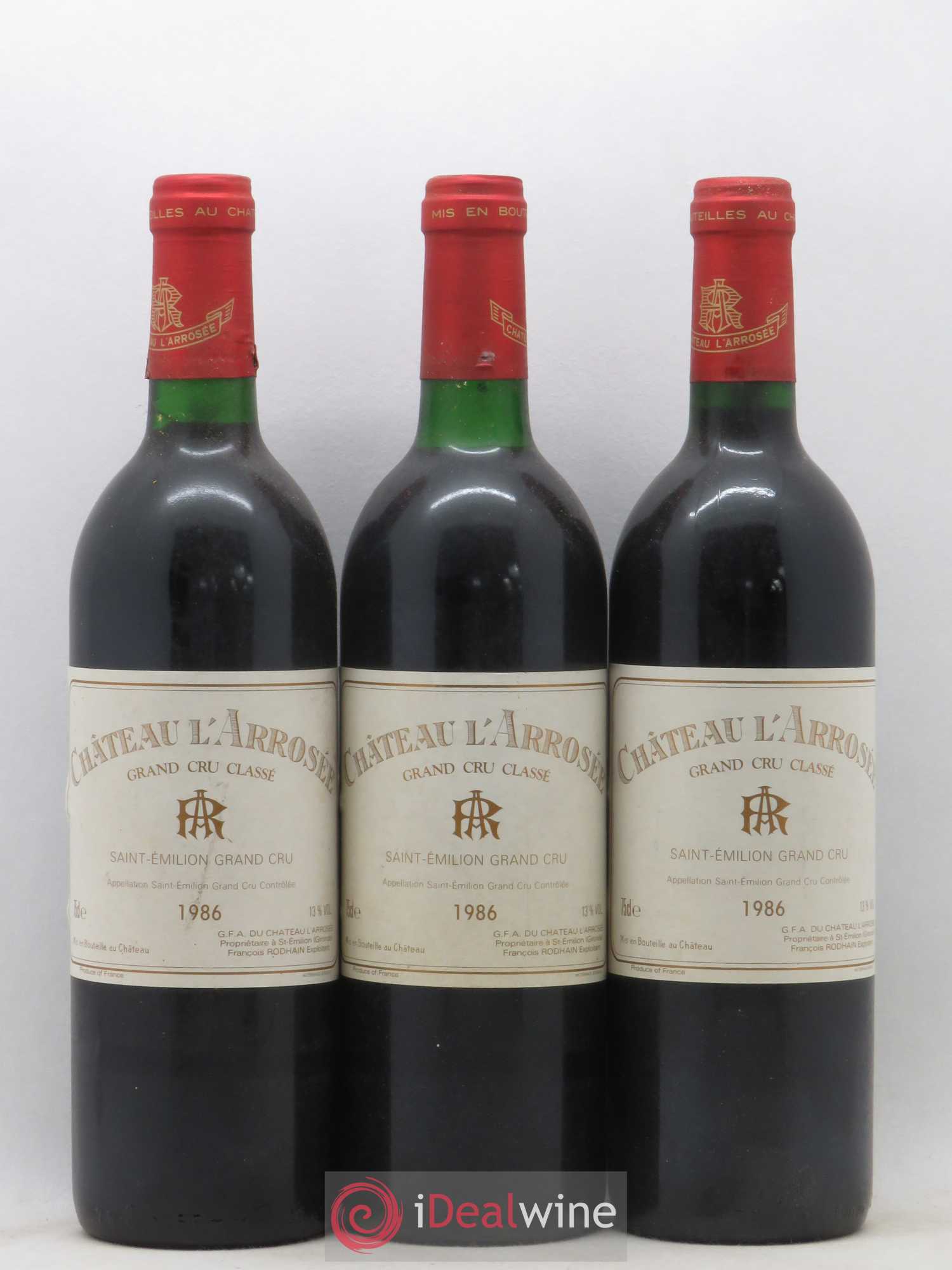 Château l' Arrosée Grand Cru Classé 1986 - Lot de 3 bouteilles - 0