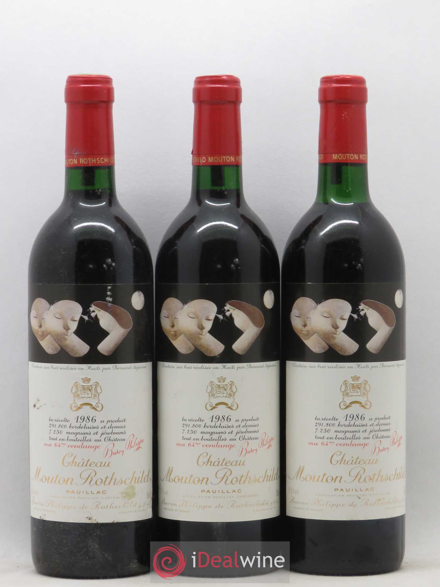 Château Mouton Rothschild 1er Grand Cru Classé 1986 - Lot de 3 bouteilles - 0