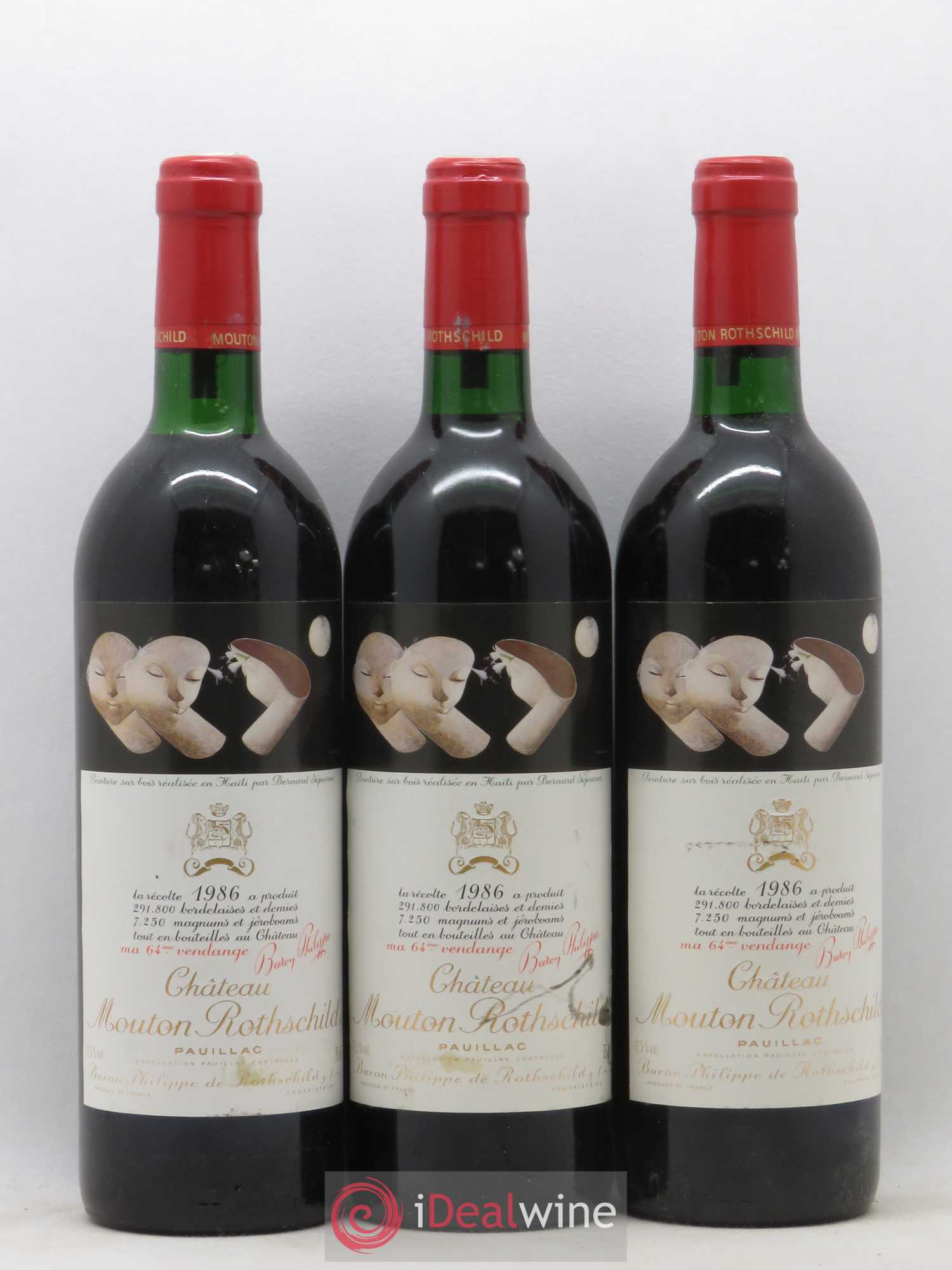 Château Mouton Rothschild 1er Grand Cru Classé 1986 - Lot de 3 bouteilles - 0