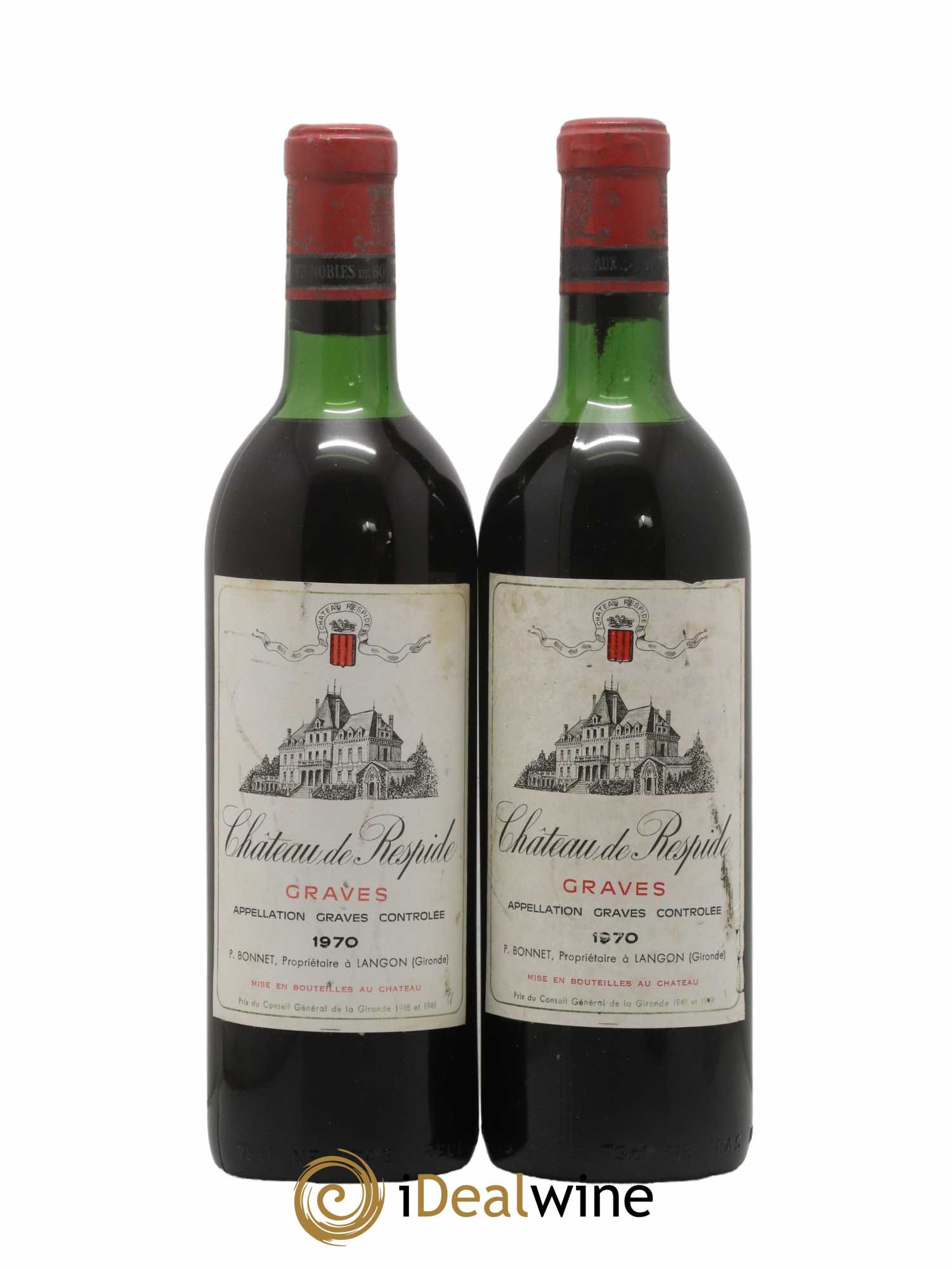 Graves Château de Respide 1970 - Lot de 2 bouteilles - 0