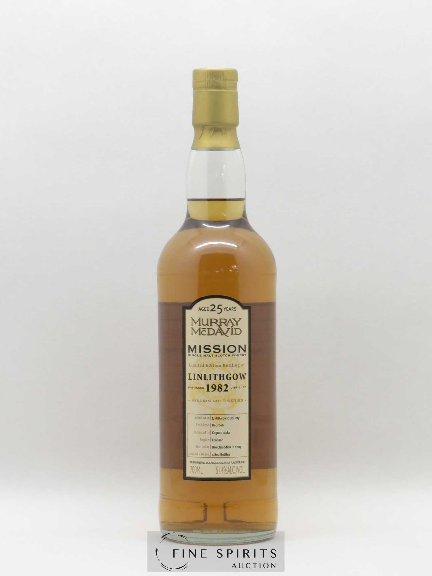 Linlithgow 25 years 1982 Murray Mc David Mission Gold Series Bourbon Cask - bottled 2007 Limited Edition 70CL - Lot de 1 bouteille - 1