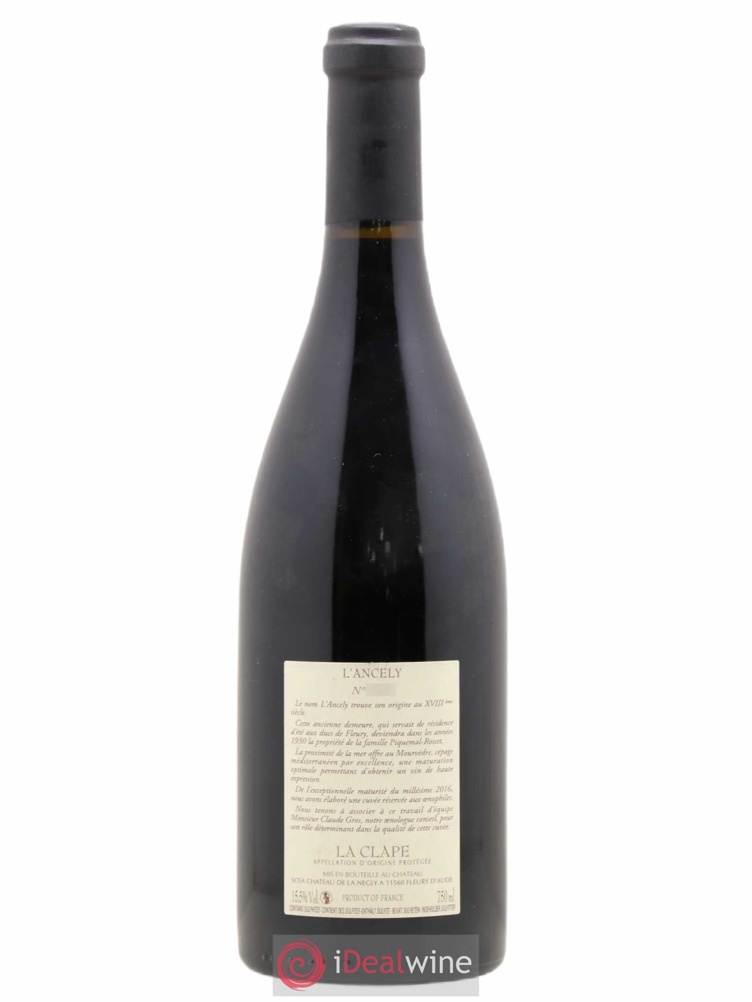 La Clape Château de La Négly L'Ancely Jean Paux-Rosset 2016 - Lot de 1 bouteille - 1