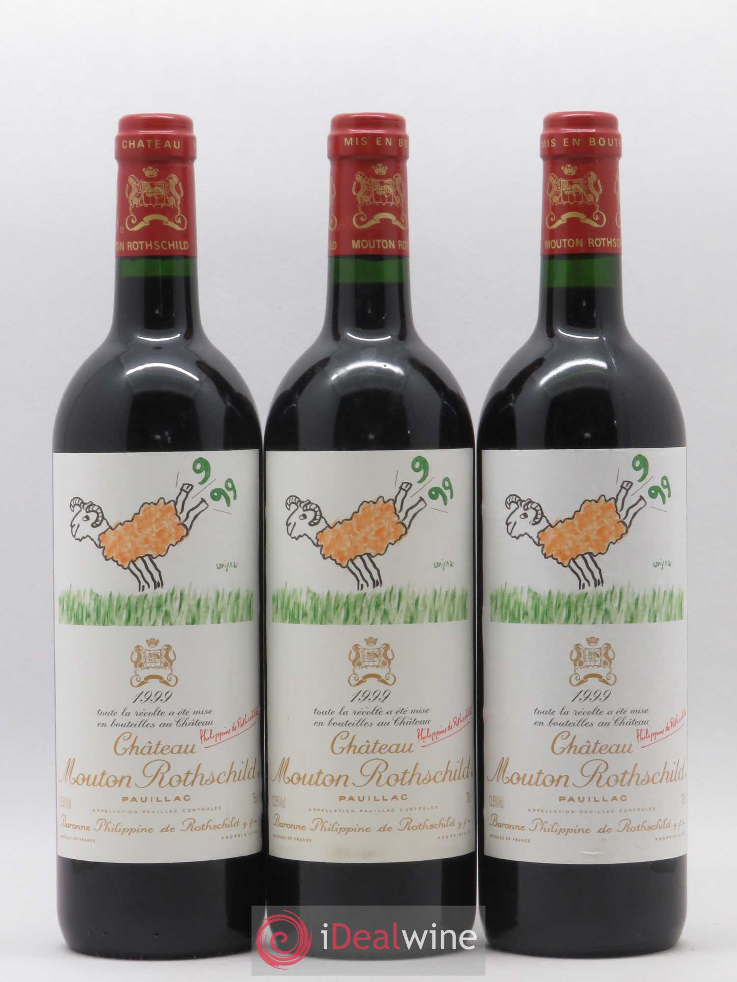 Château Mouton Rothschild 1er Grand Cru Classé 1999 - Lot de 3 bouteilles - 0