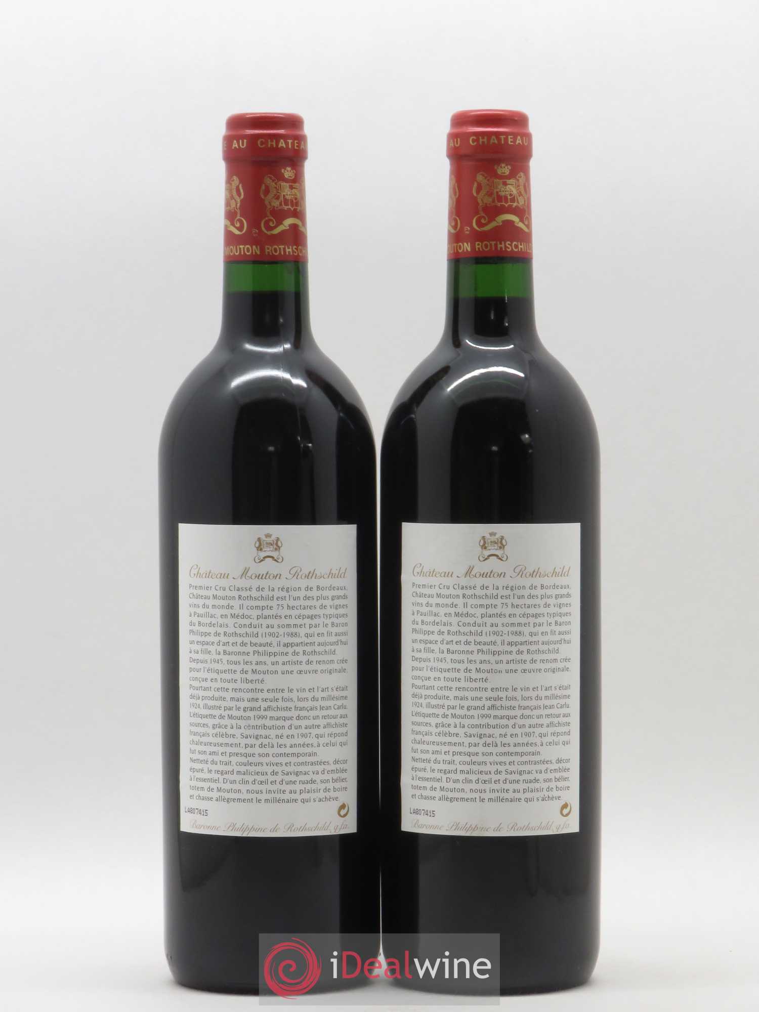 Château Mouton Rothschild 1er Grand Cru Classé 1999 - Lot de 2 bouteilles - 1