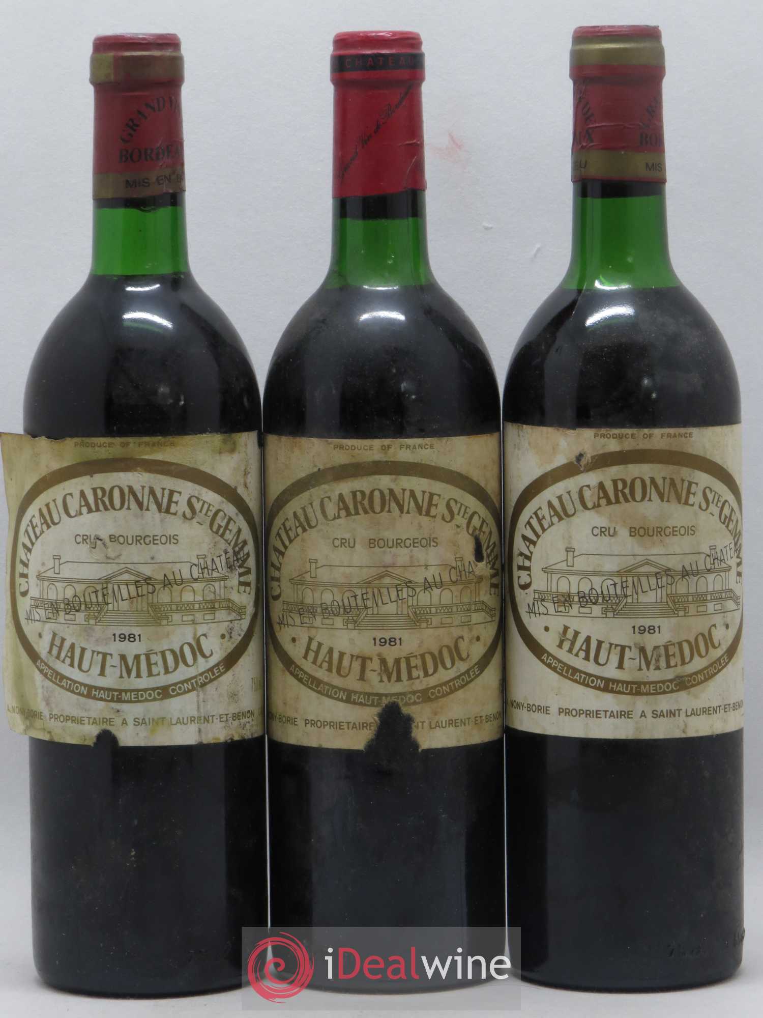 Château Caronne Sainte-Gemme Cru Bourgeois 1981 - Lot de 3 bouteilles - 0