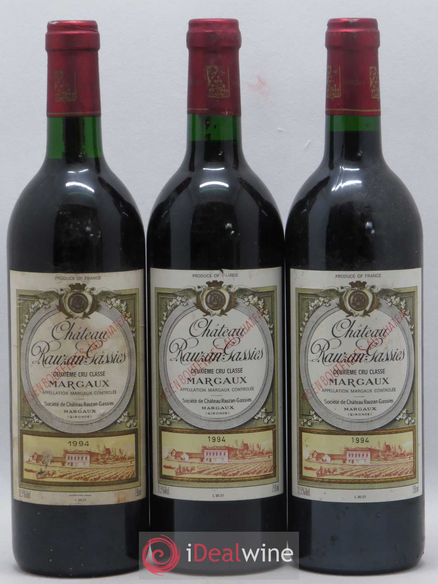 Château Rauzan-Gassies 2ème Grand Cru Classé 1994 - Lot de 3 bouteilles - 0
