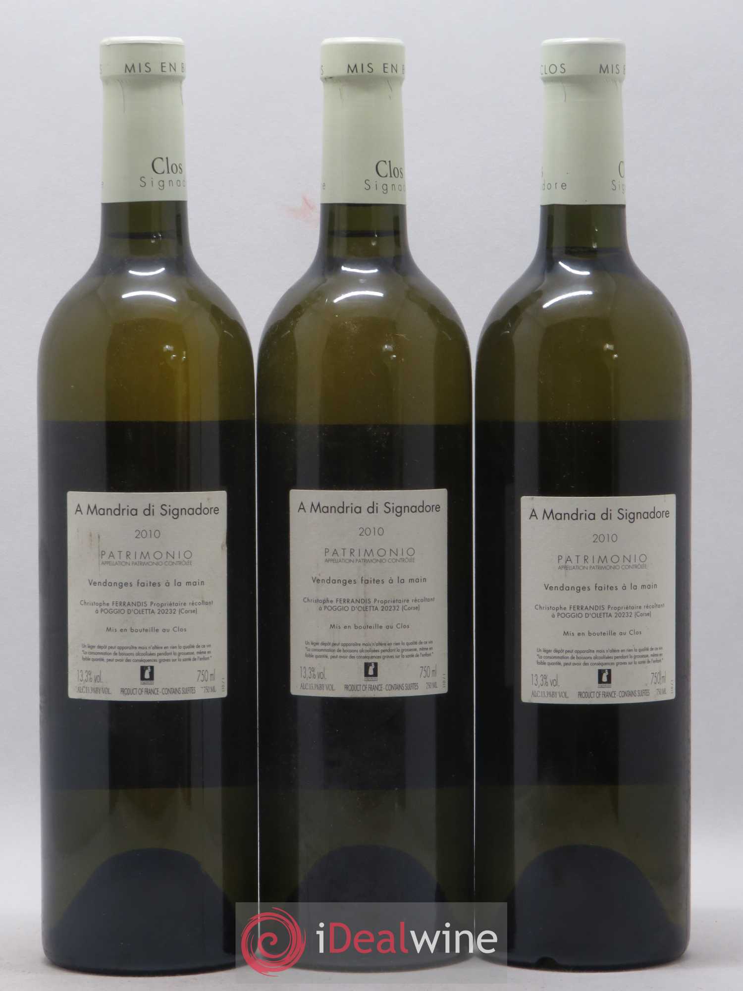 Patrimonio Clos Signadore A Mandria Christophe Ferrandis 2010 - Lot de 3 bouteilles - 1