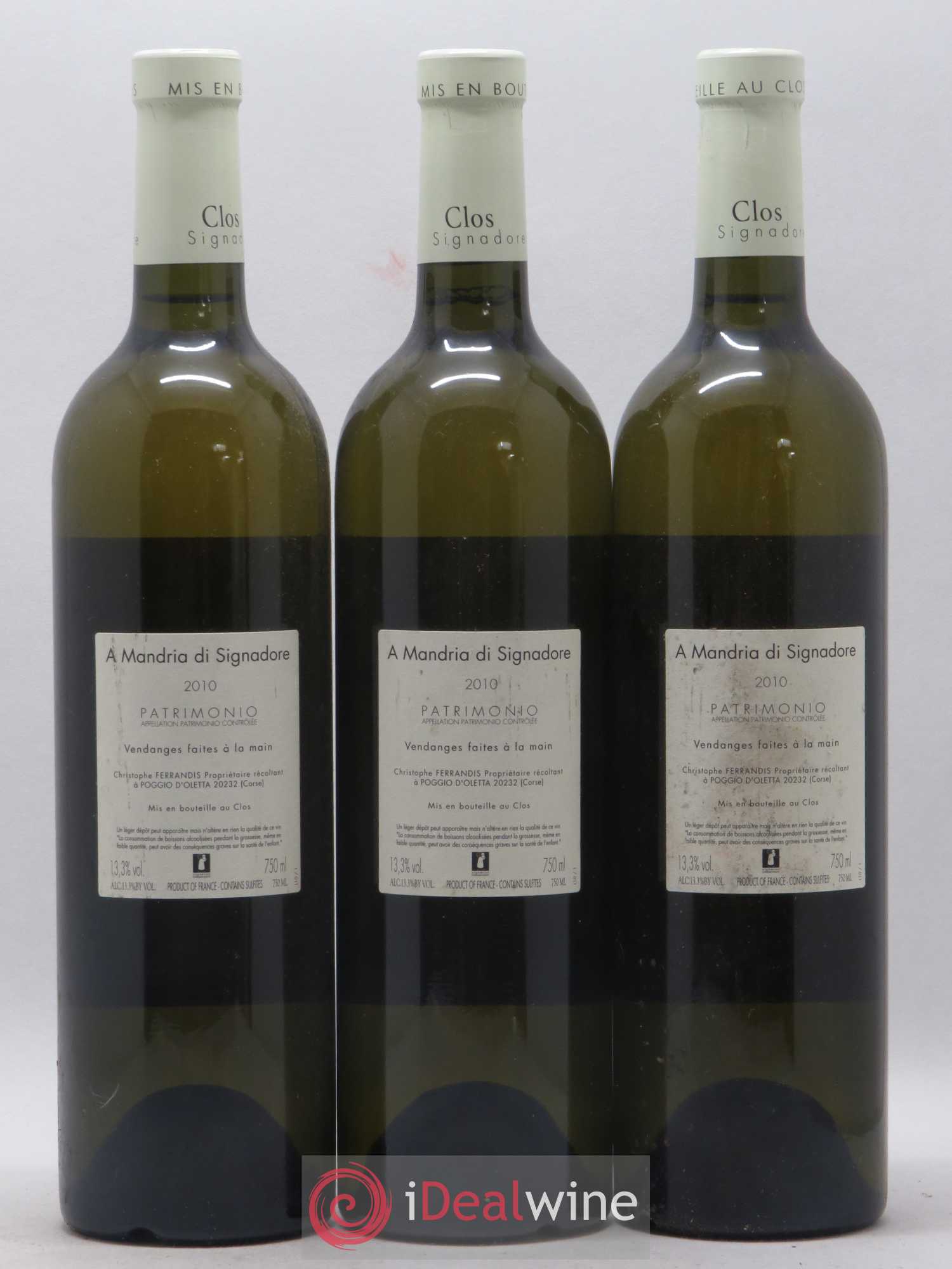 Patrimonio Clos Signadore A Mandria Christophe Ferrandis 2010 - Lot de 3 bouteilles - 1