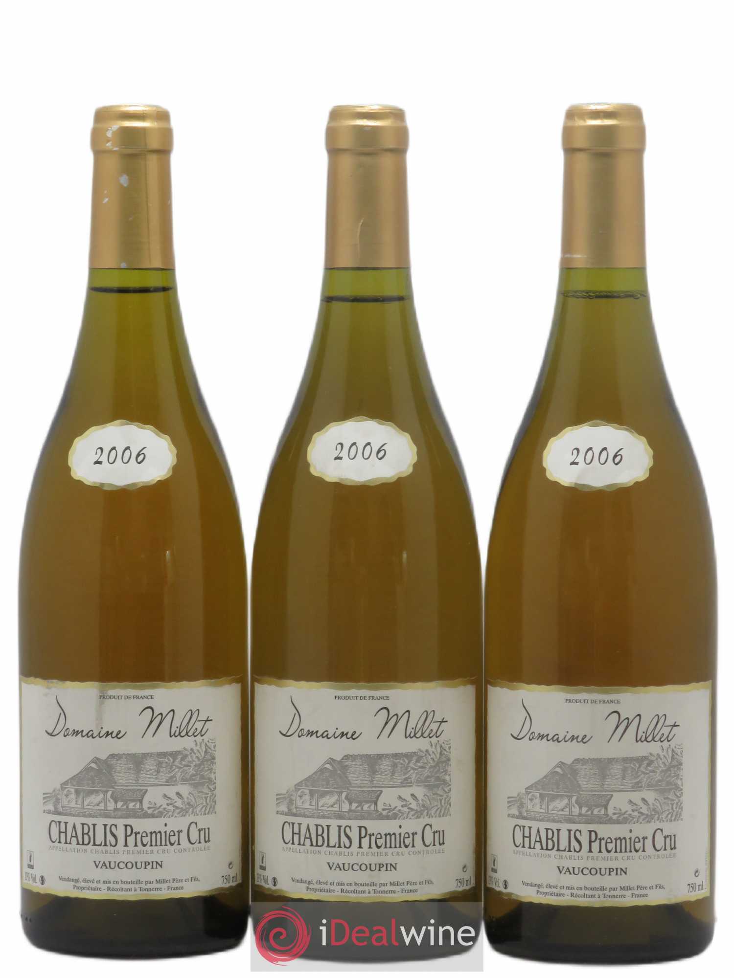 Chablis 1er Cru Vaucoupin Domaine Millet (sans prix de réserve) 2006 - Posten von 3 Flaschen - 0