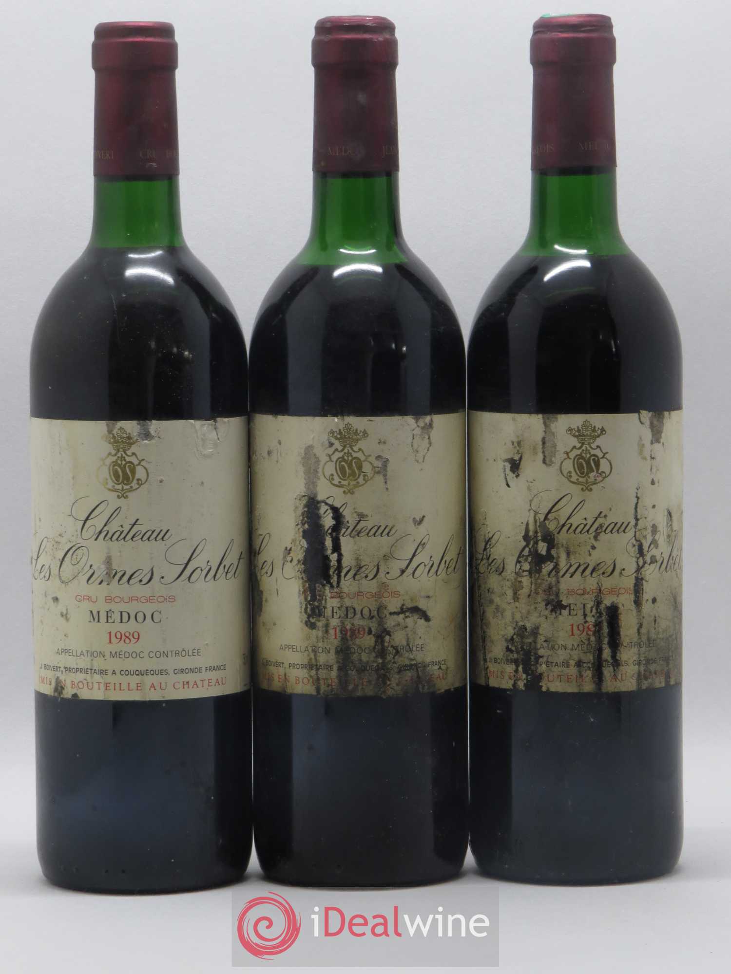 Château les Ormes Sorbet Cru Bourgeois 1989 - Lot de 3 bouteilles - 0
