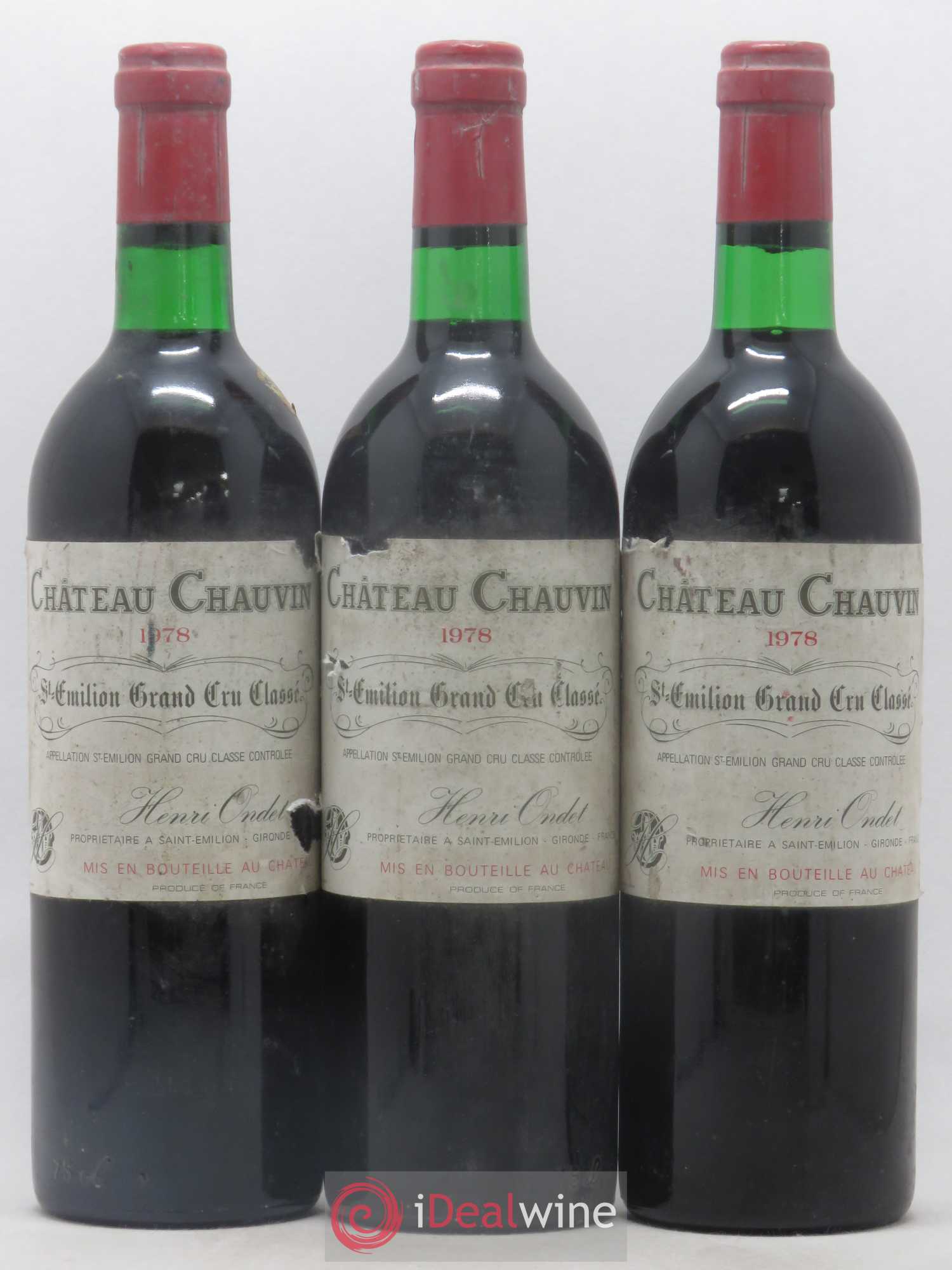 Château Chauvin Grand Cru Classé 1978 - Lot de 3 bouteilles - 0