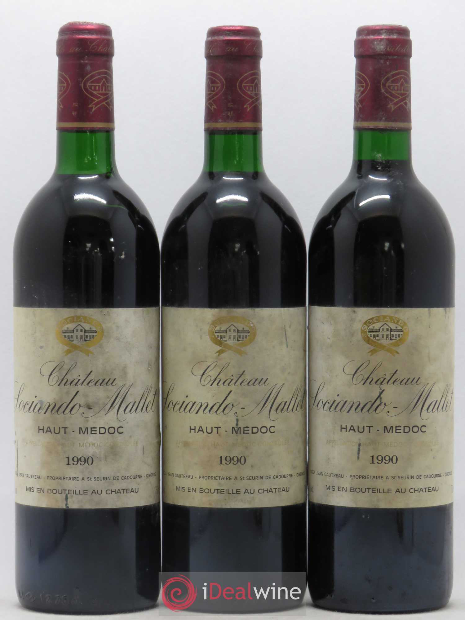 Château Sociando Mallet 1990 - Lot de 3 bouteilles - 0