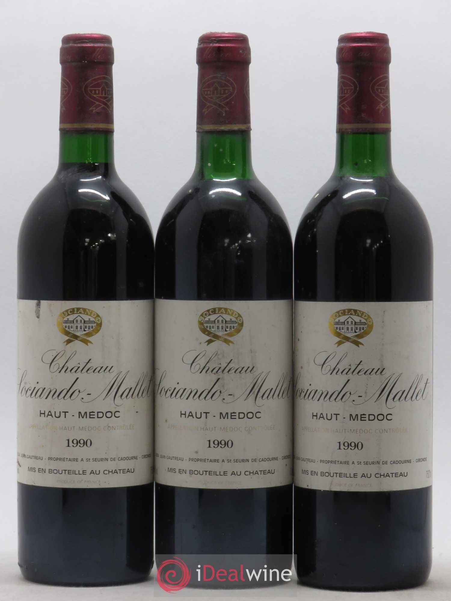 Château Sociando Mallet 1990 - Lot de 3 bouteilles - 0