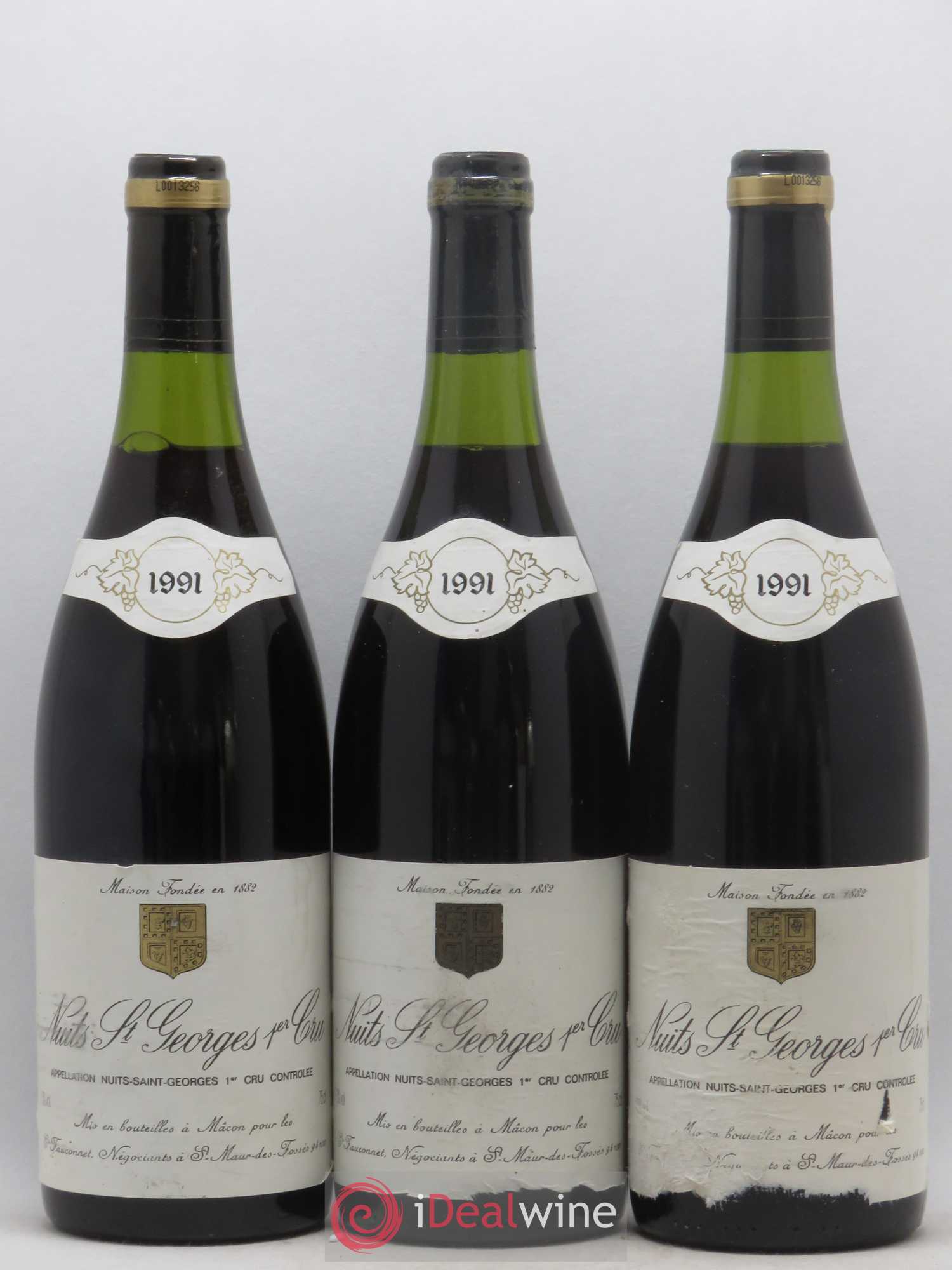 Nuits-Saint-Georges 1er Cru Fauconnet Négociant 1991 - Lot de 3 bouteilles - 0
