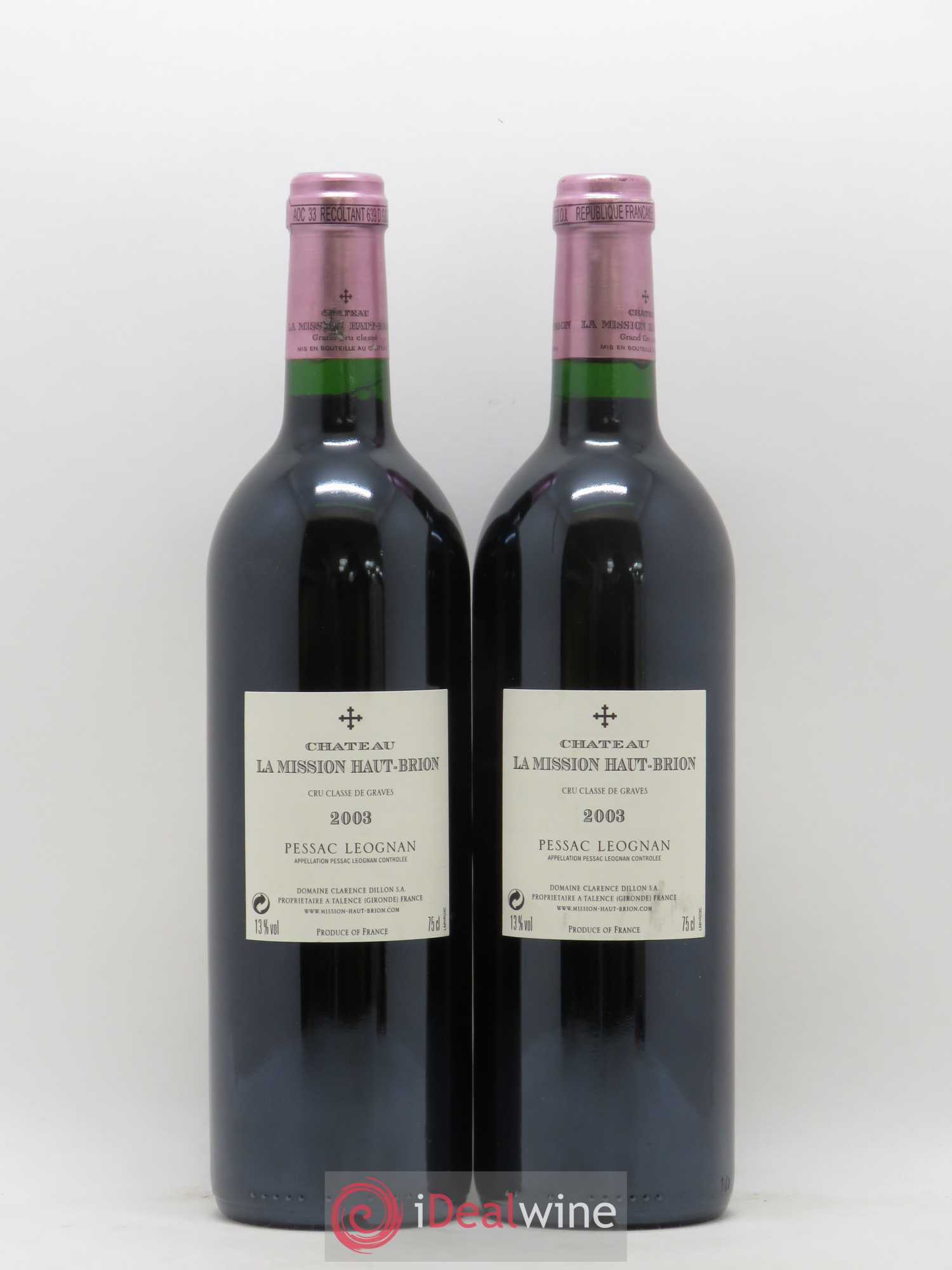 Château la Mission Haut-Brion Cru Classé de Graves 2003 - Lot de 2 bouteilles - 1