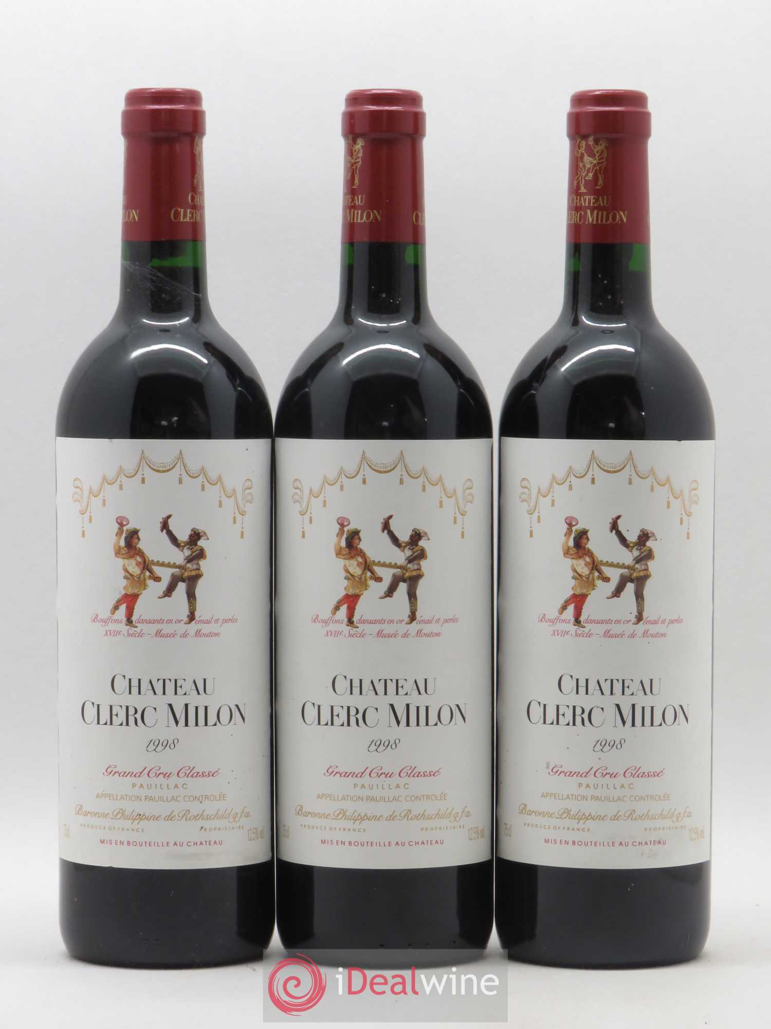 Château Clerc Milon 5ème Grand Cru Classé 1998 - Lot de 3 bouteilles - 0