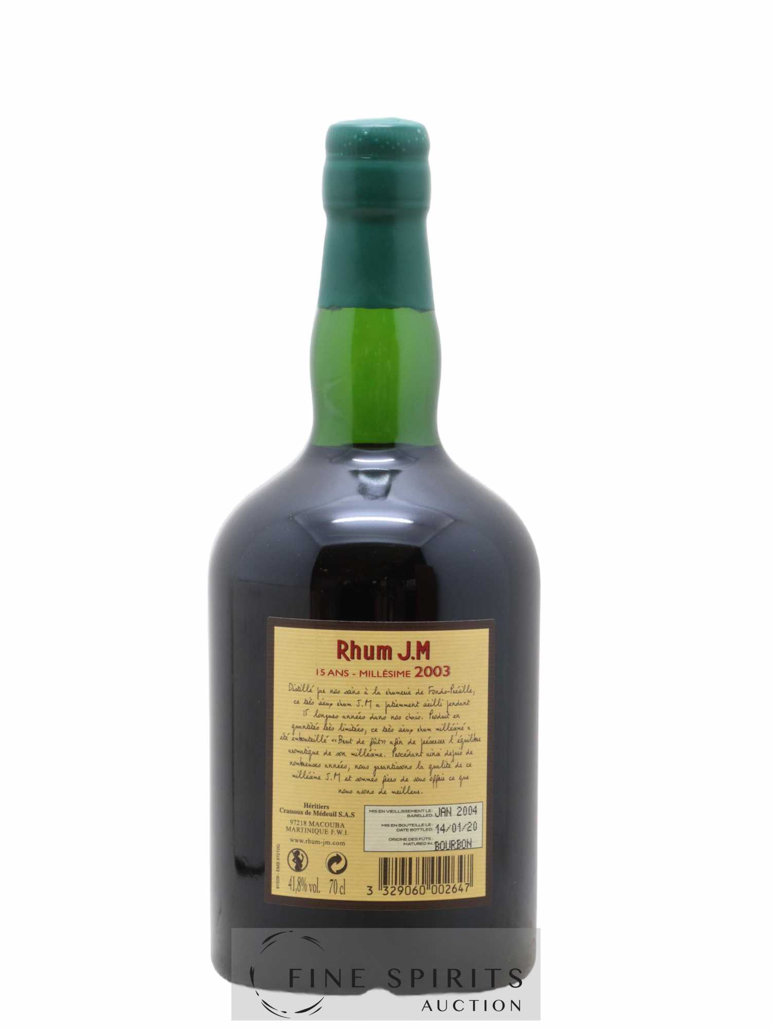 J.M 15 years 2003 Of. bottled 2020 Brut de Fût - Lot de 1 bouteille - 2