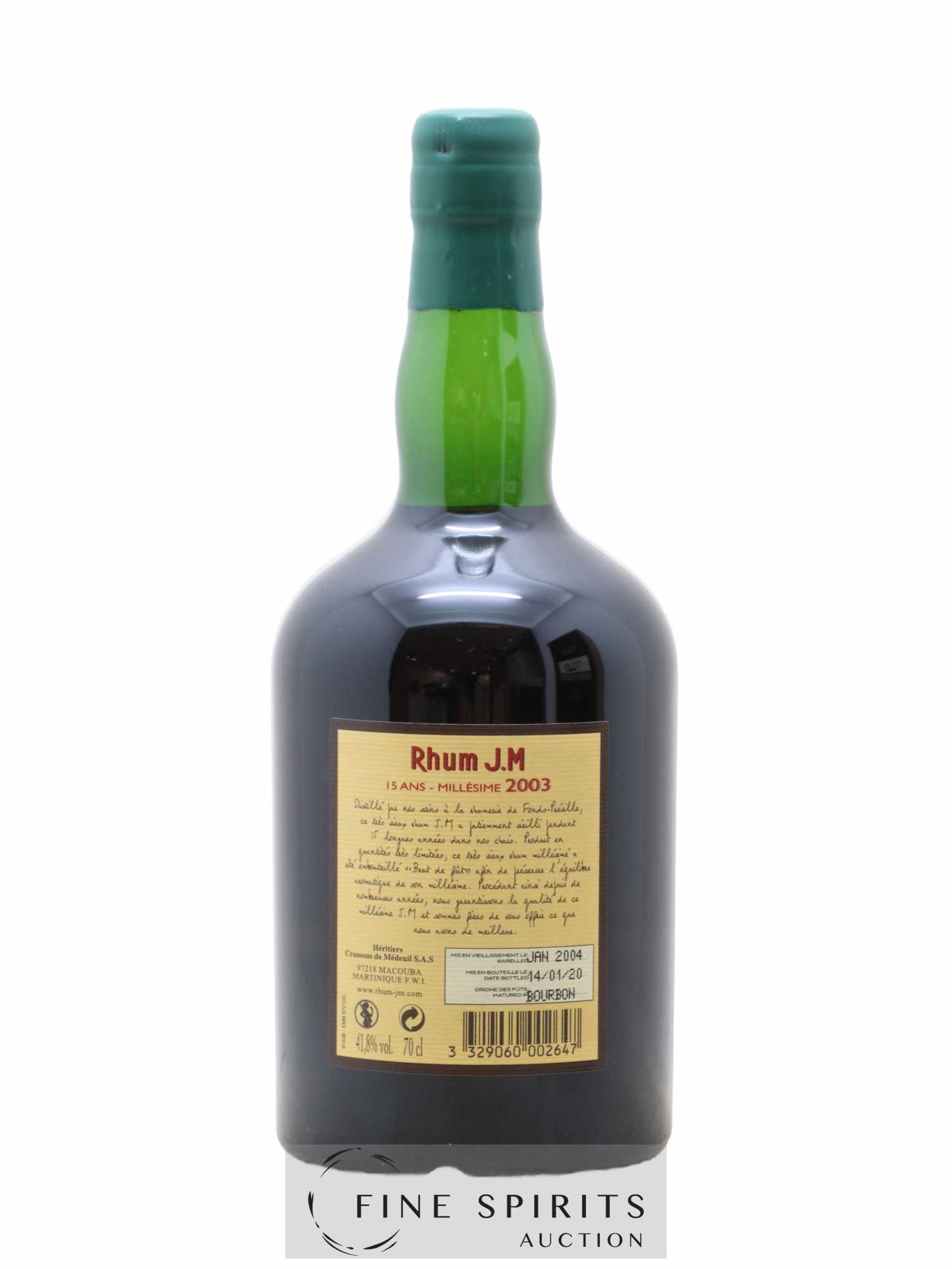J.M 15 years 2003 Of. bottled 2020 Brut de Fût - Lot de 1 bouteille - 2