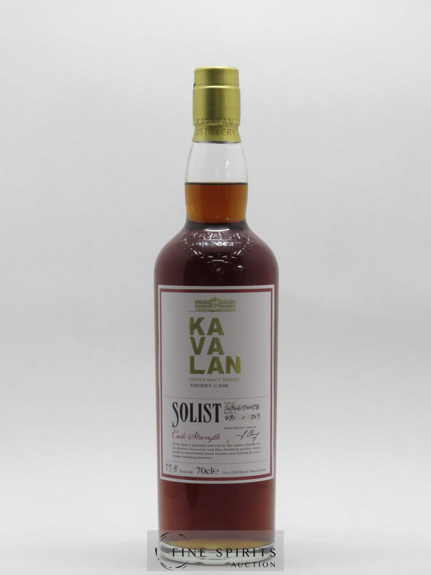 Kavalan Of. Solist Sherry Cask Cask n°S090619005B - One of 507 bottles - bottled 2015 Cask Strength N°491 - Posten von 1 Flasche - 1