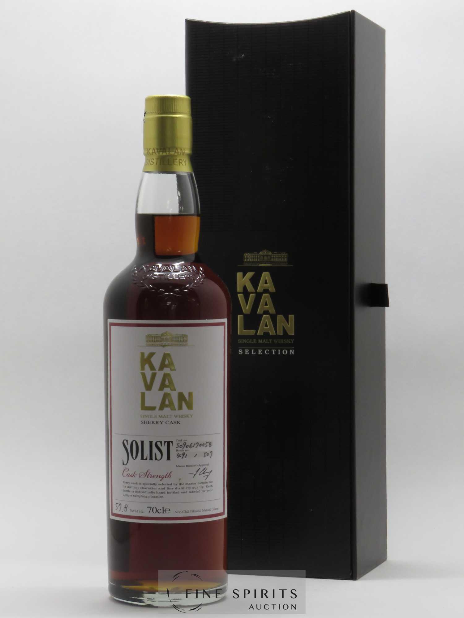 Kavalan Of. Solist Sherry Cask Cask n°S090619005B - One of 507 bottles - bottled 2015 Cask Strength N°491 - Posten von 1 Flasche - 0
