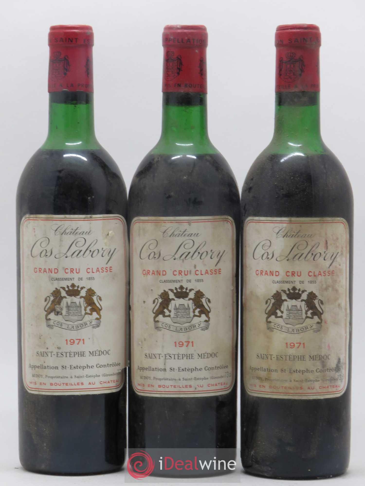 Château Cos Labory 5ème Grand Cru Classé 1971 - Lot de 3 bouteilles - 0