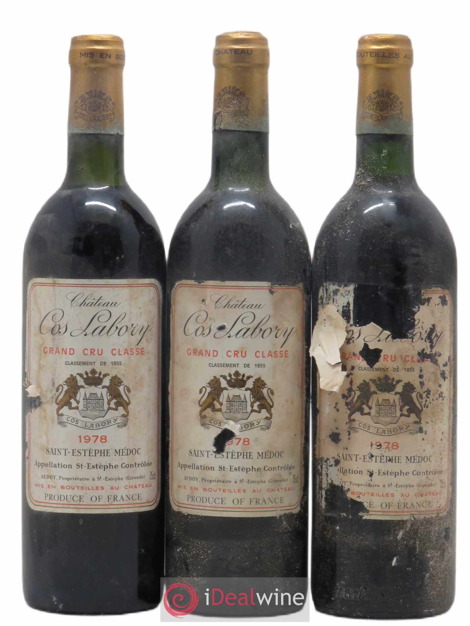 Château Cos Labory 5ème Grand Cru Classé (sans prix de réserve) 1978 - Lot de 3 bouteilles - 0