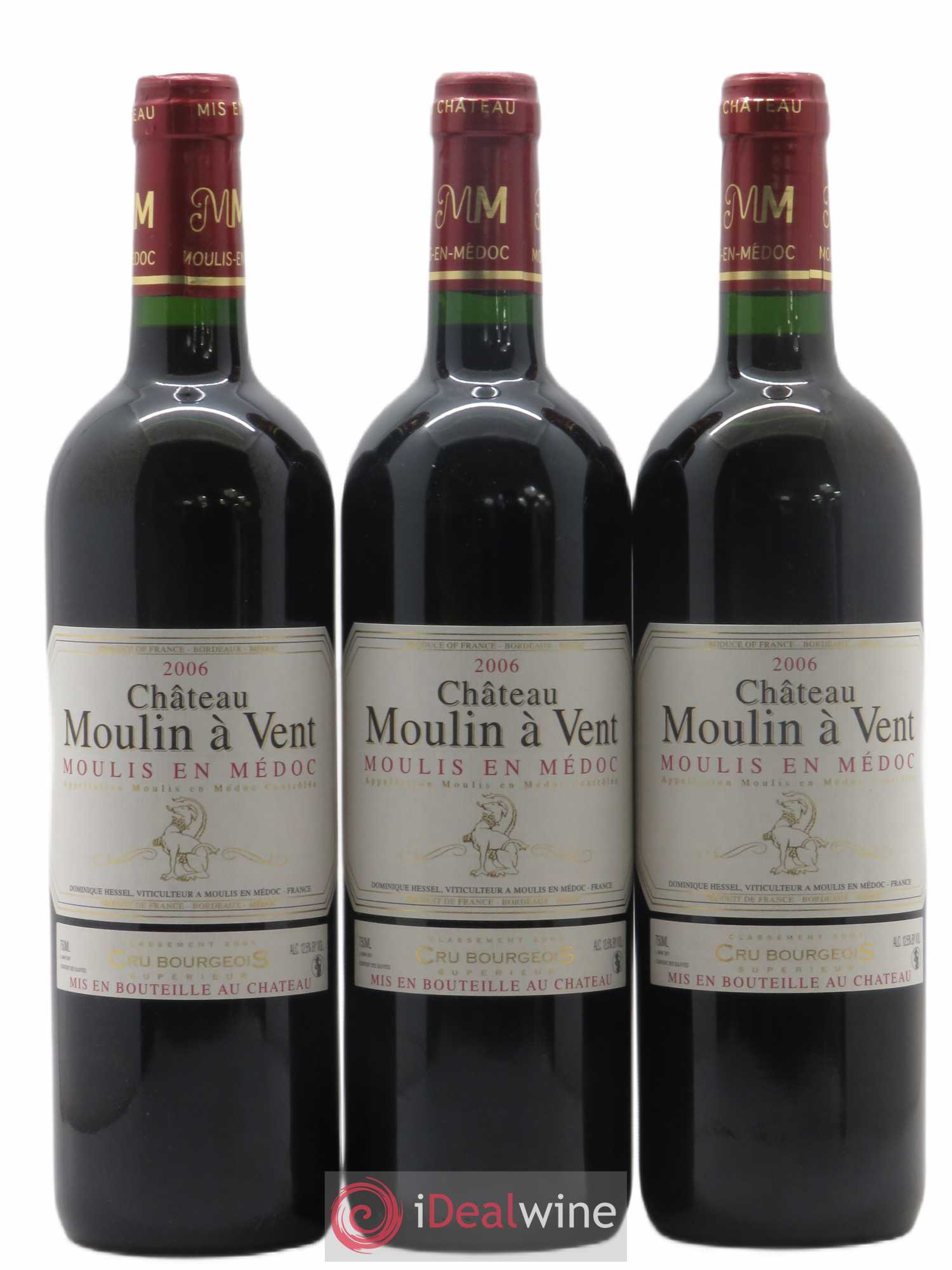 Château Moulin à Vent Cru Bourgeois (sans prix de réserve) 2006 - Lot de 3 bouteilles - 0