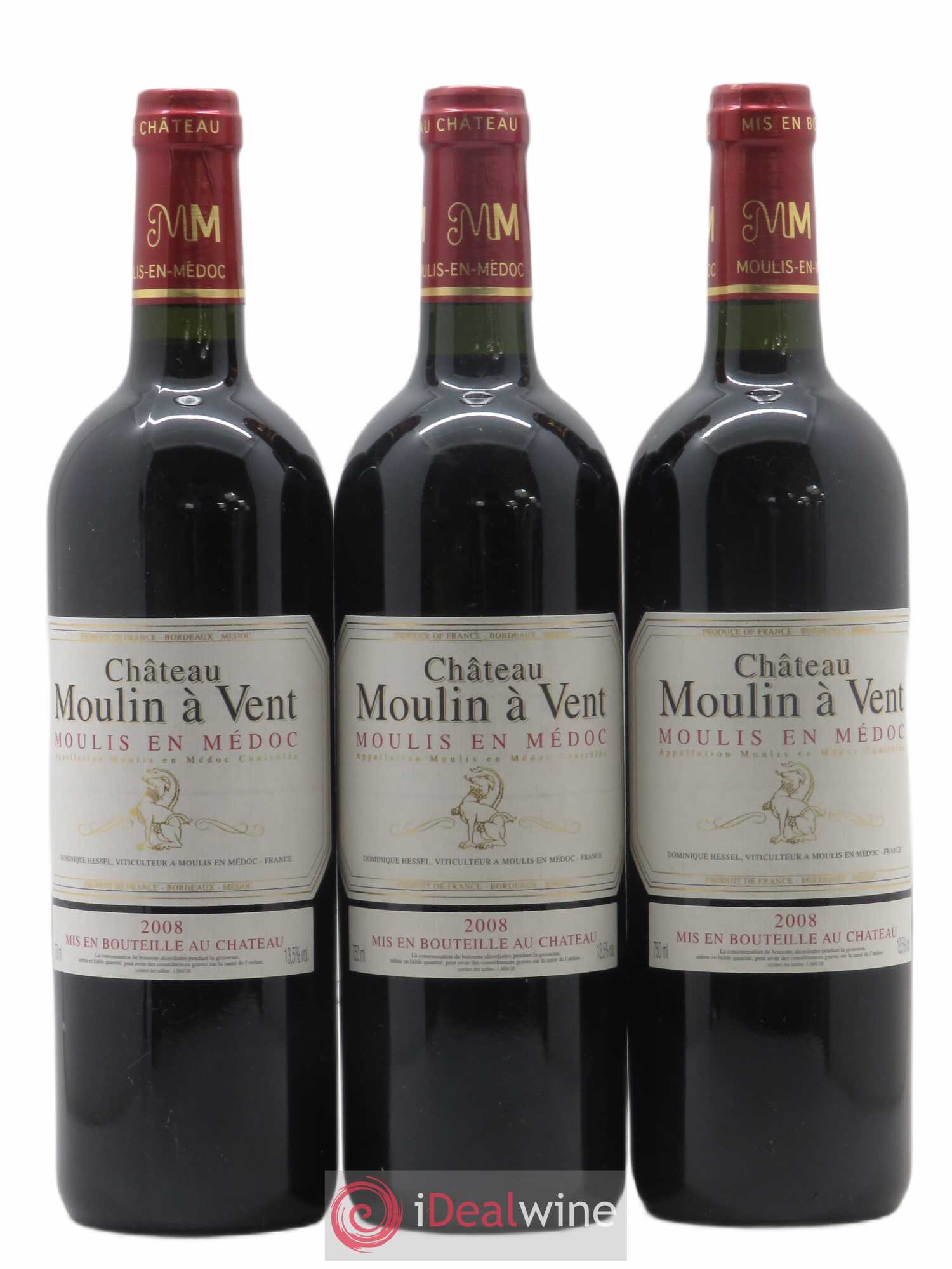 Château Moulin à Vent Cru Bourgeois (sans prix de réserve) 2008 - Lot de 3 bouteilles - 0