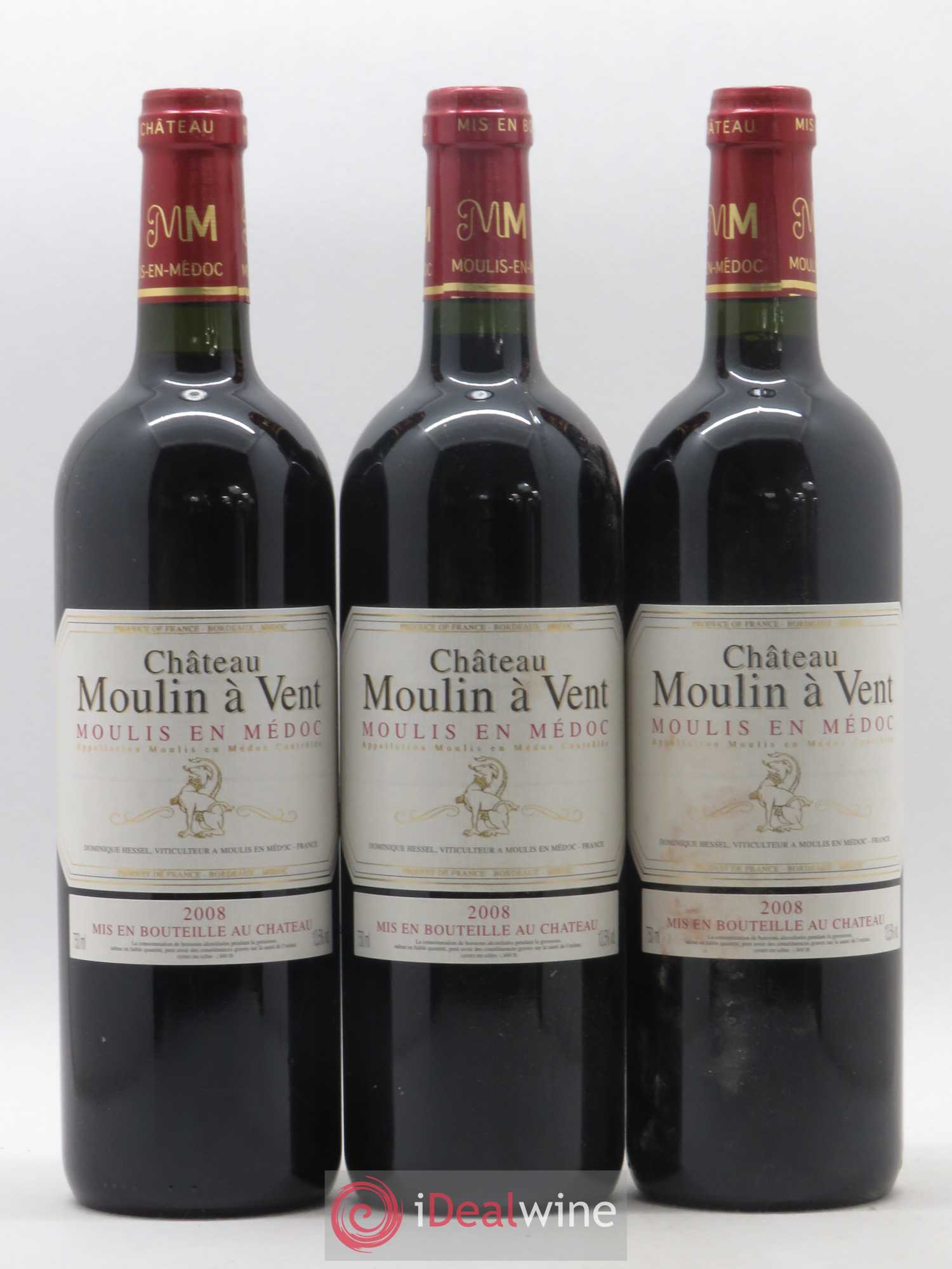 Château Moulin à Vent Cru Bourgeois 2008 - Lot de 3 bouteilles - 0