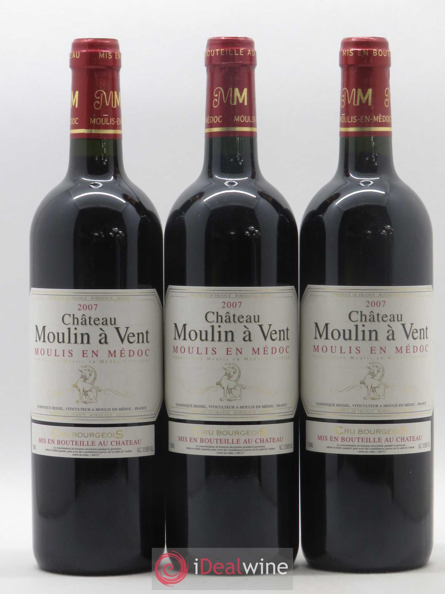 Château Moulin à Vent Cru Bourgeois 2007 - Lot de 3 bouteilles - 0