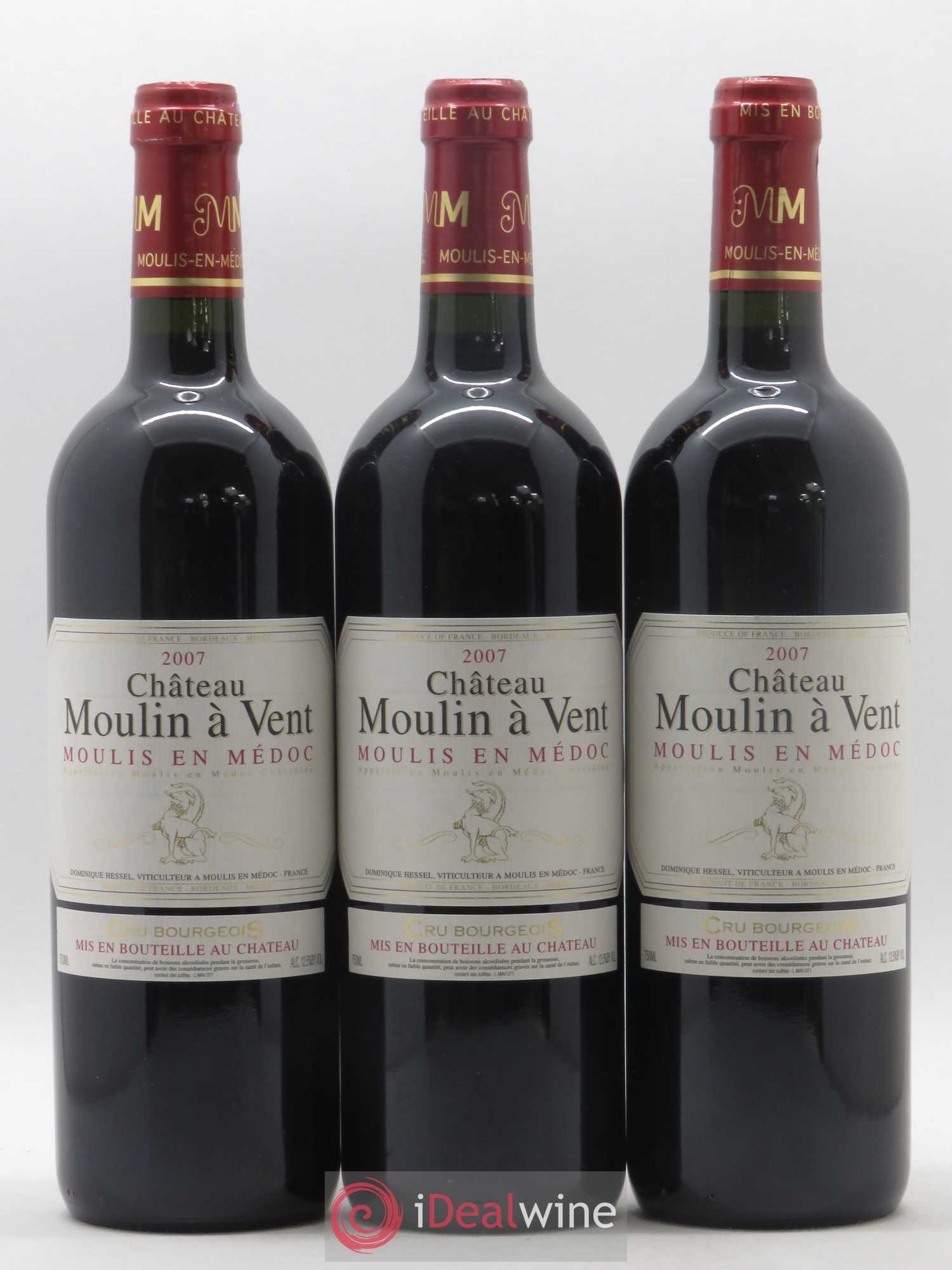 Château Moulin à Vent Cru Bourgeois 2007 - Lot de 3 bouteilles - 0