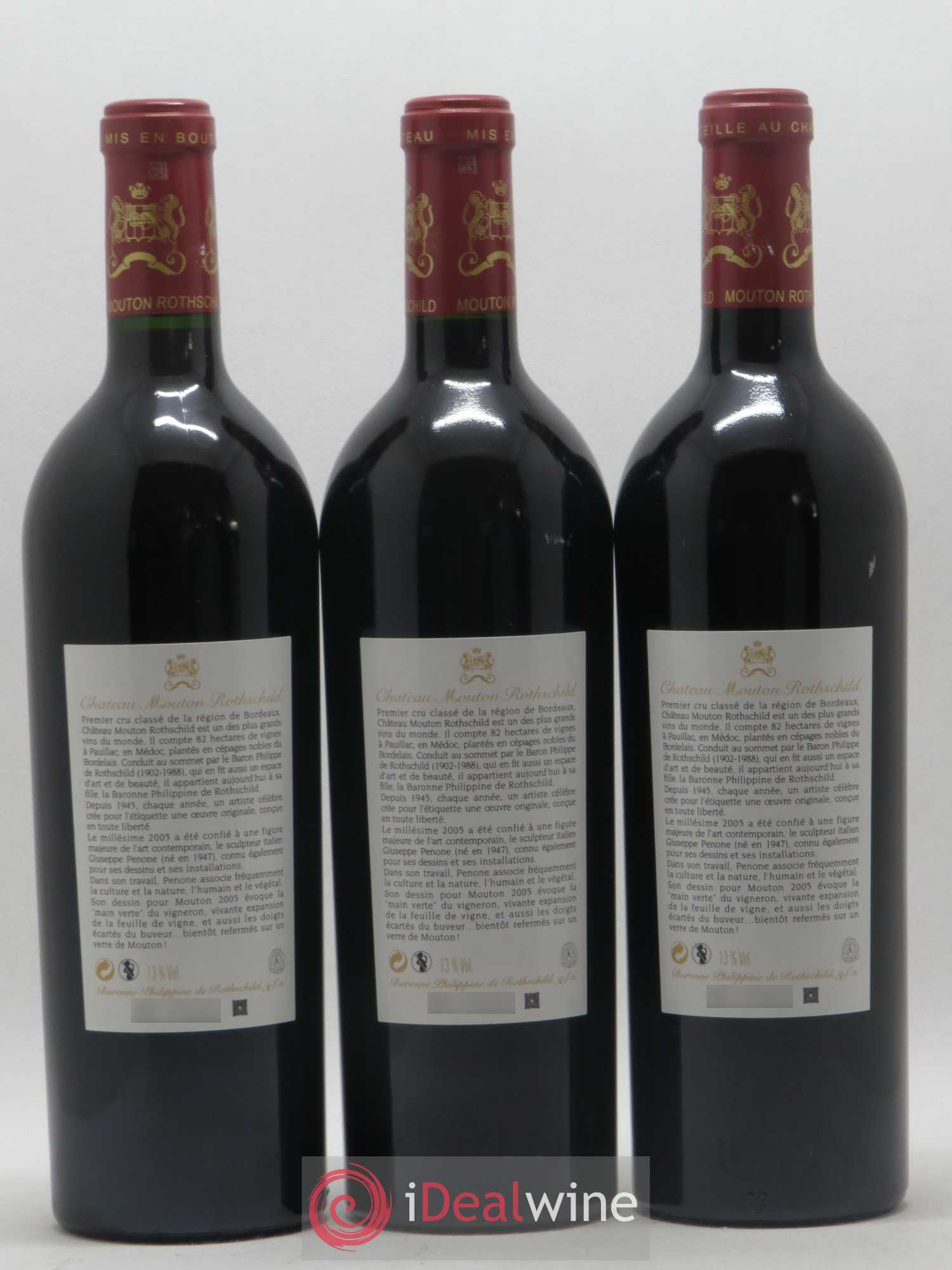 Château Mouton Rothschild 1er Grand Cru Classé 2005 - Lot de 3 bouteilles - 1