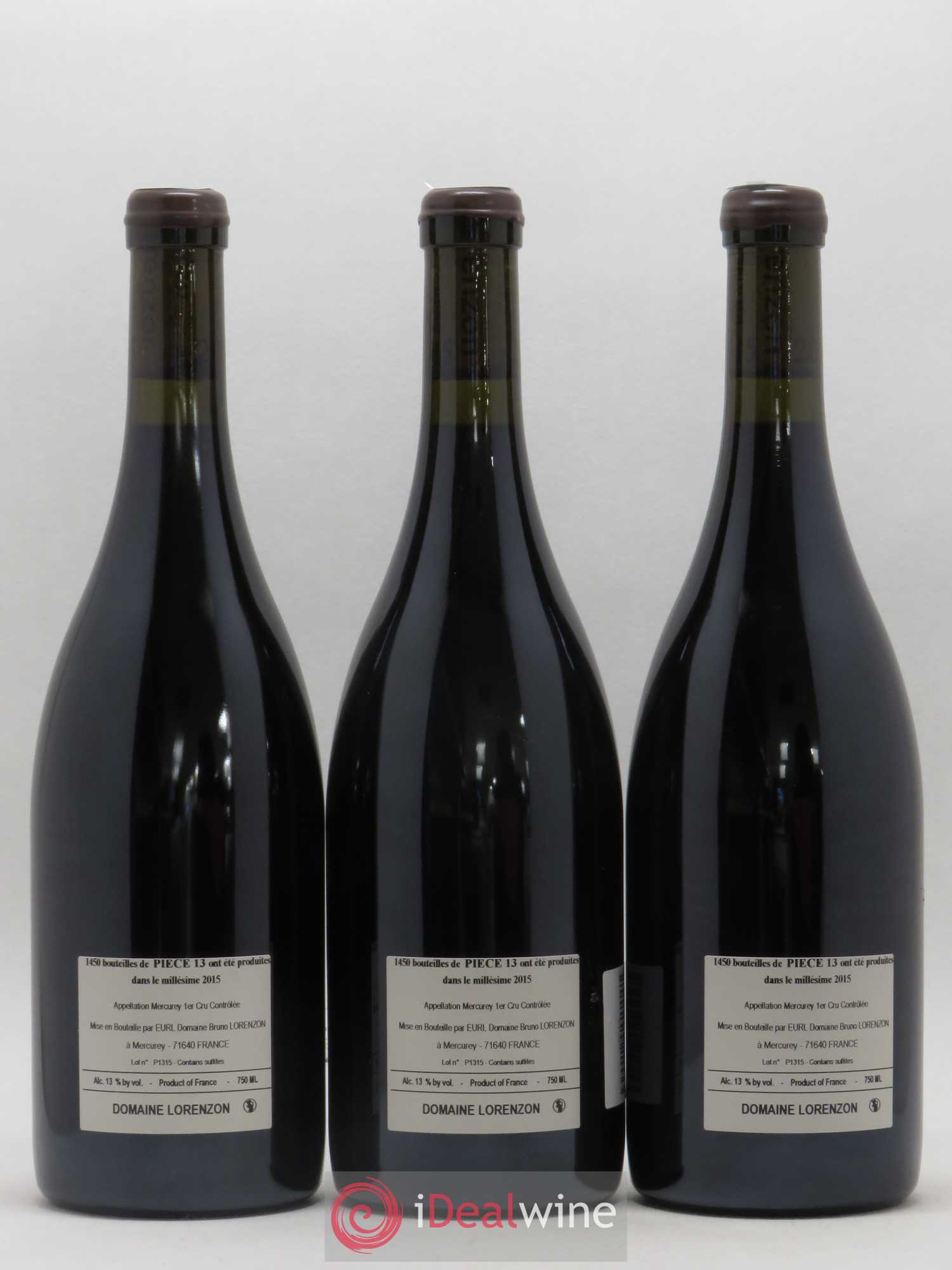 Mercurey 1er Cru Piece 13 Bruno Lorenzon 2015 - Posten von 3 Flaschen - 1