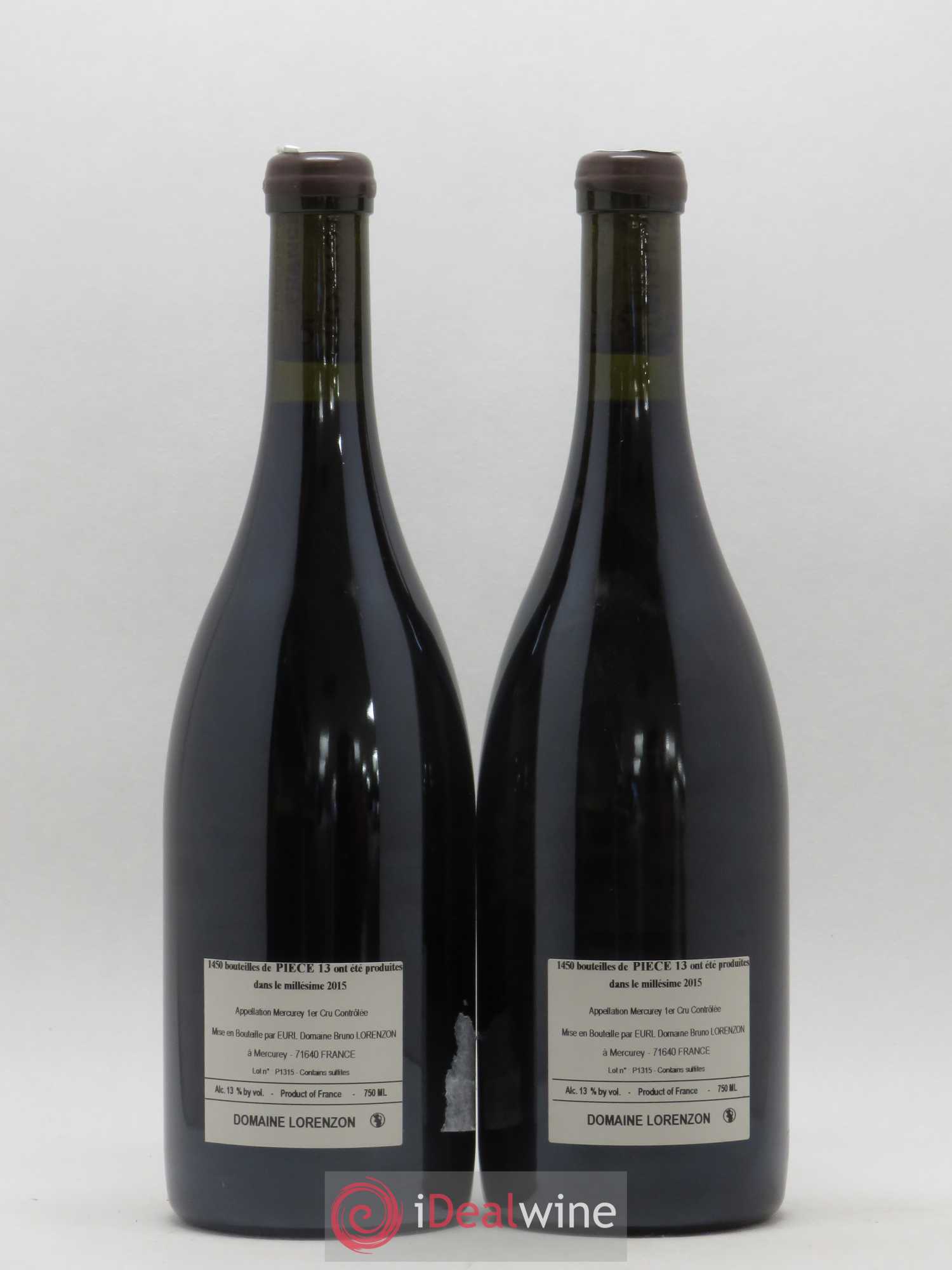Mercurey 1er Cru Piece 13 Bruno Lorenzon 2015 - Posten von 2 Flaschen - 1