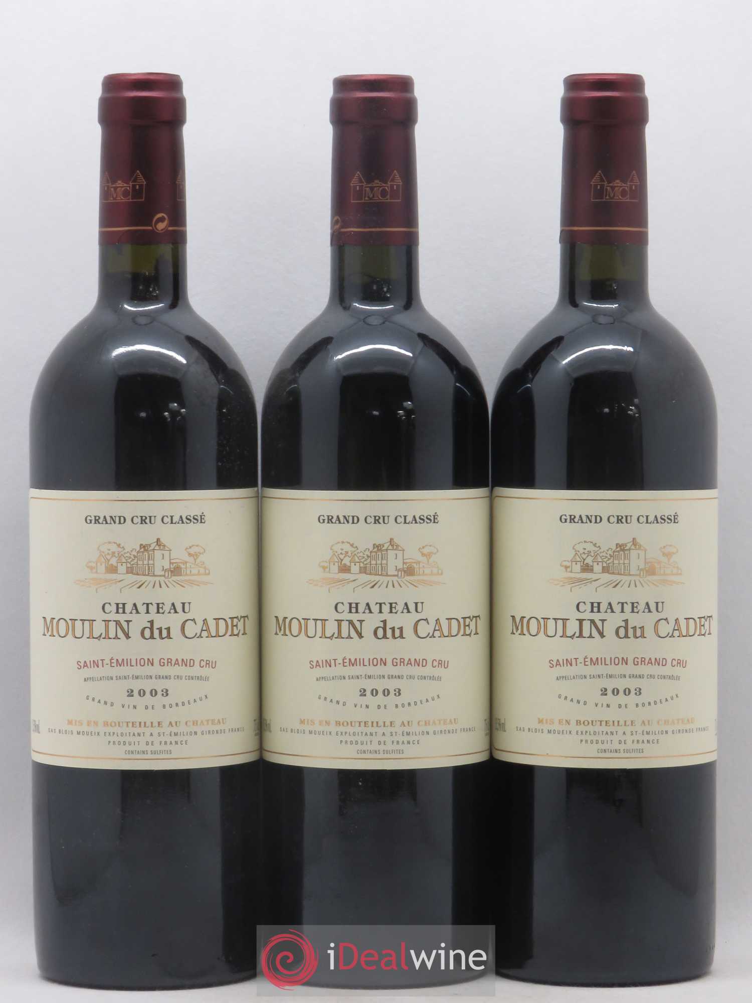 Château Moulin du Cadet Grand Cru Classé 2003 - Lot de 3 bouteilles - 0