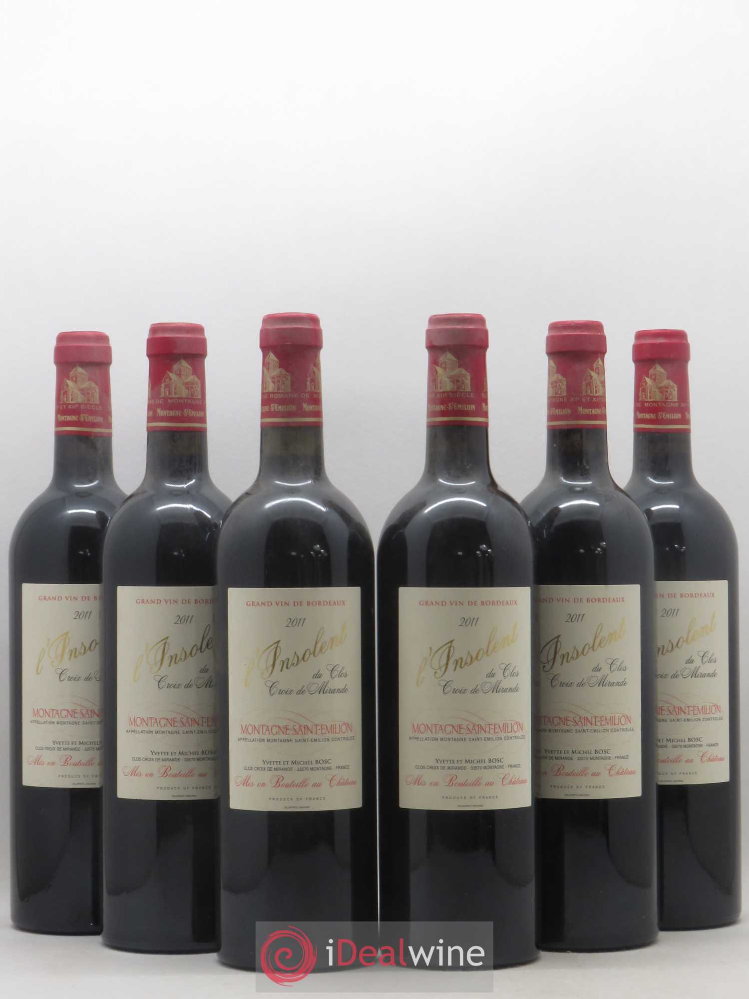 Montagne Saint-Émilion L'insolent du clos Croix de Mirande (sans prix de réserve) 2011 - Posten von 6 Flaschen - 0