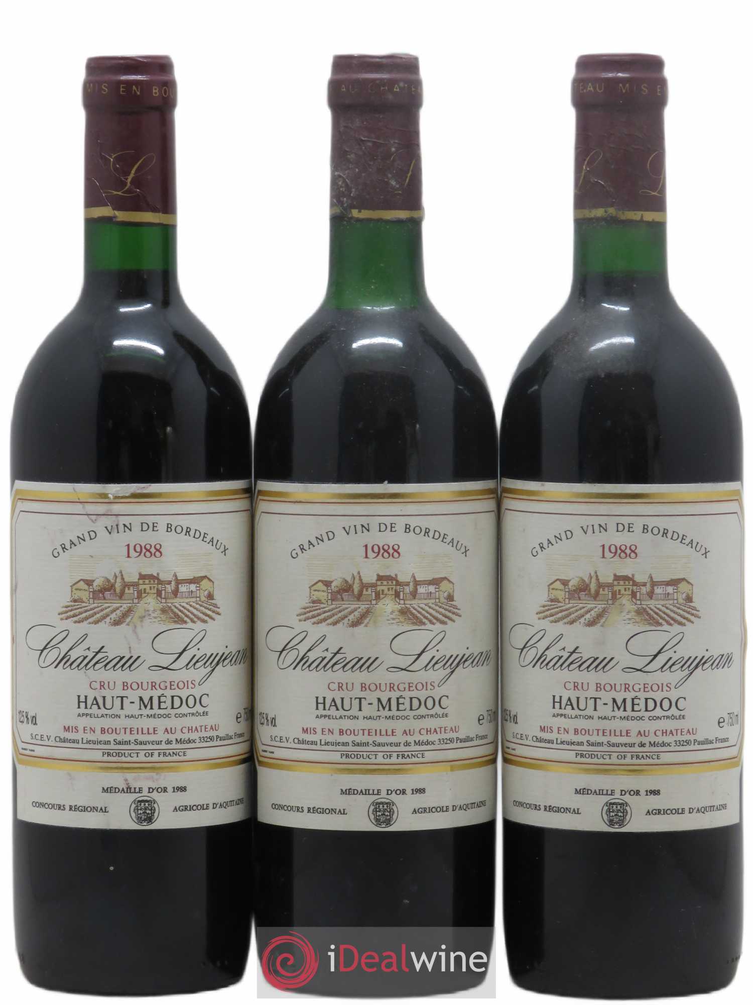 Château Lieujean 1988 - Lot de 3 bouteilles - 0
