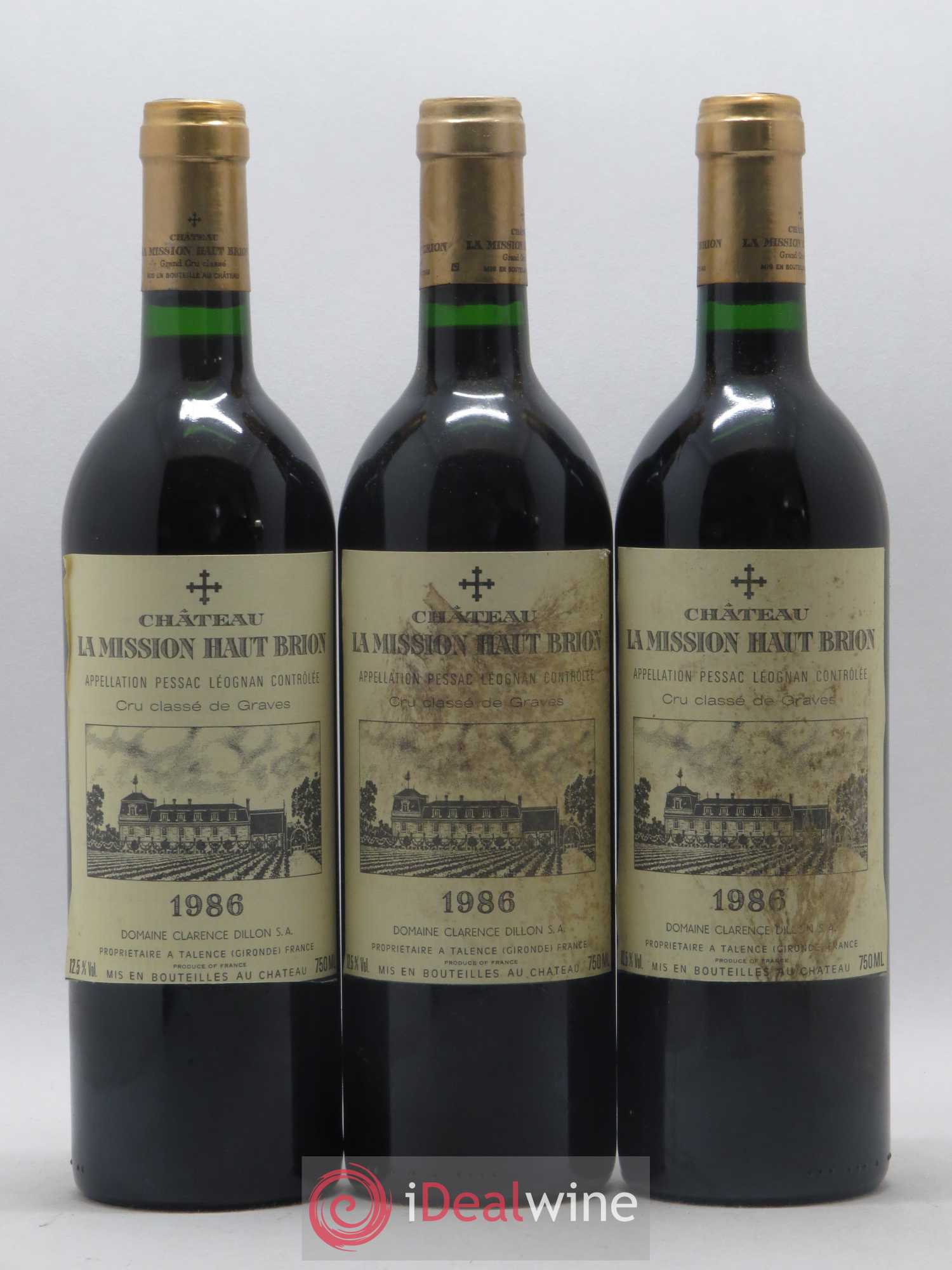 Château la Mission Haut-Brion Cru Classé de Graves 1986 - Lot de 3 bouteilles - 0