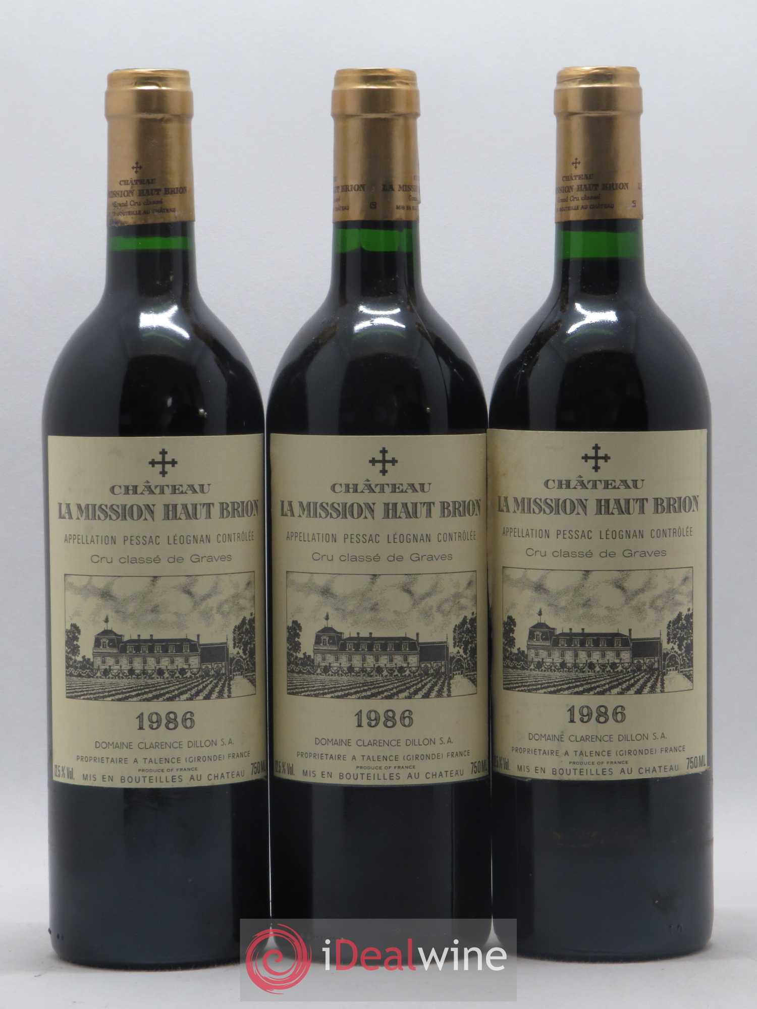 Château la Mission Haut-Brion Cru Classé de Graves 1986 - Lot de 3 bouteilles - 0