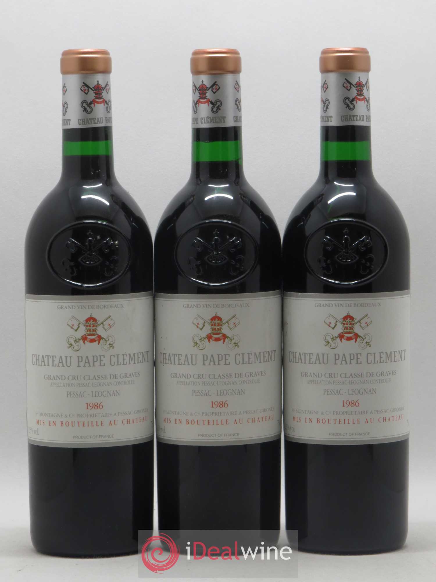 Château Pape Clément Cru Classé de Graves 1986 - Lot de 3 bouteilles - 0