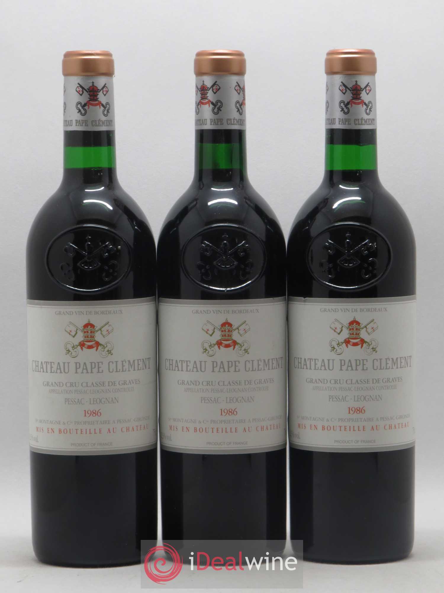 Château Pape Clément Cru Classé de Graves 1986 - Lot de 3 bouteilles - 0
